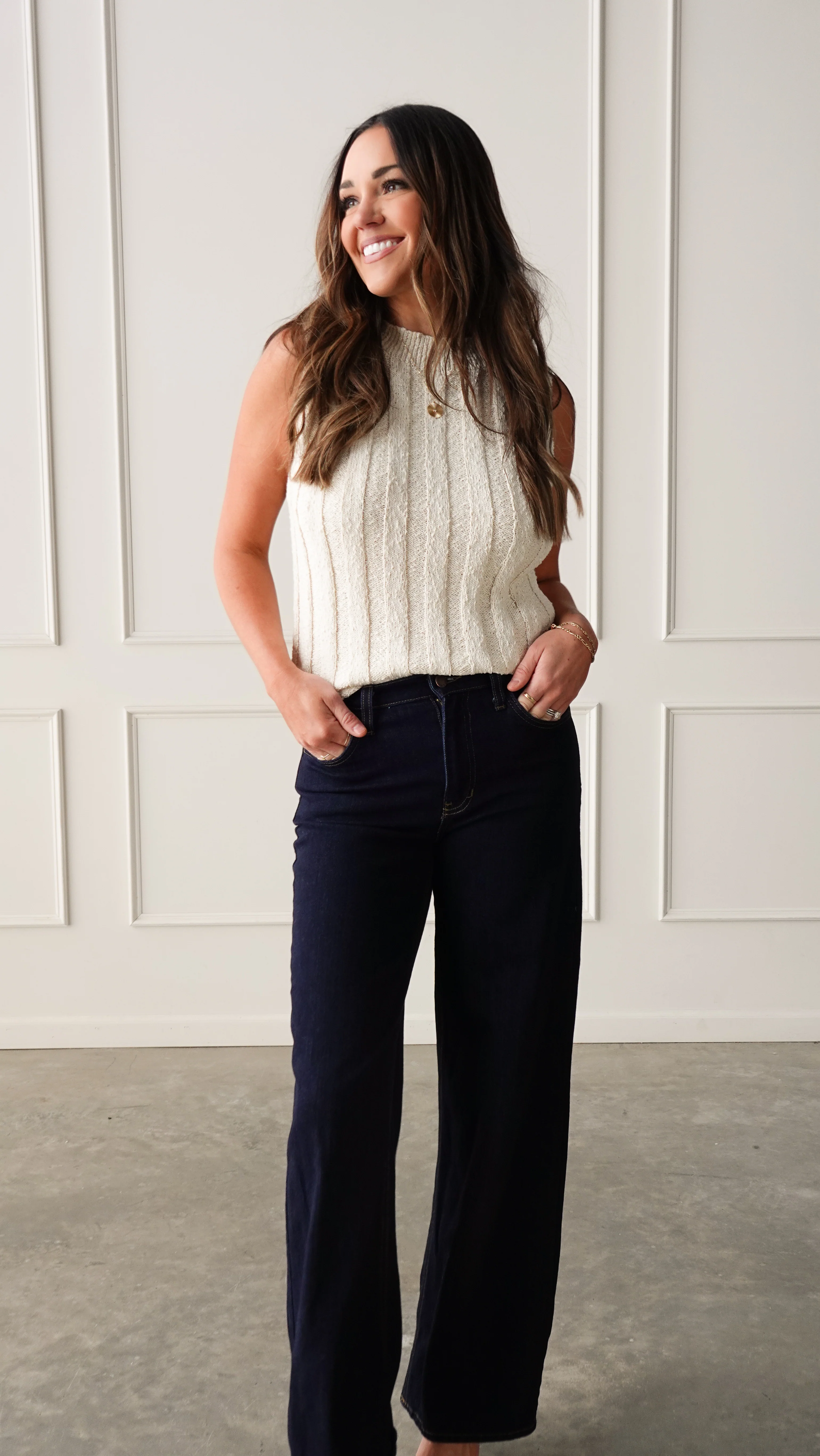 Cream Mock Neck Ribbed Knit Tank - Image 4