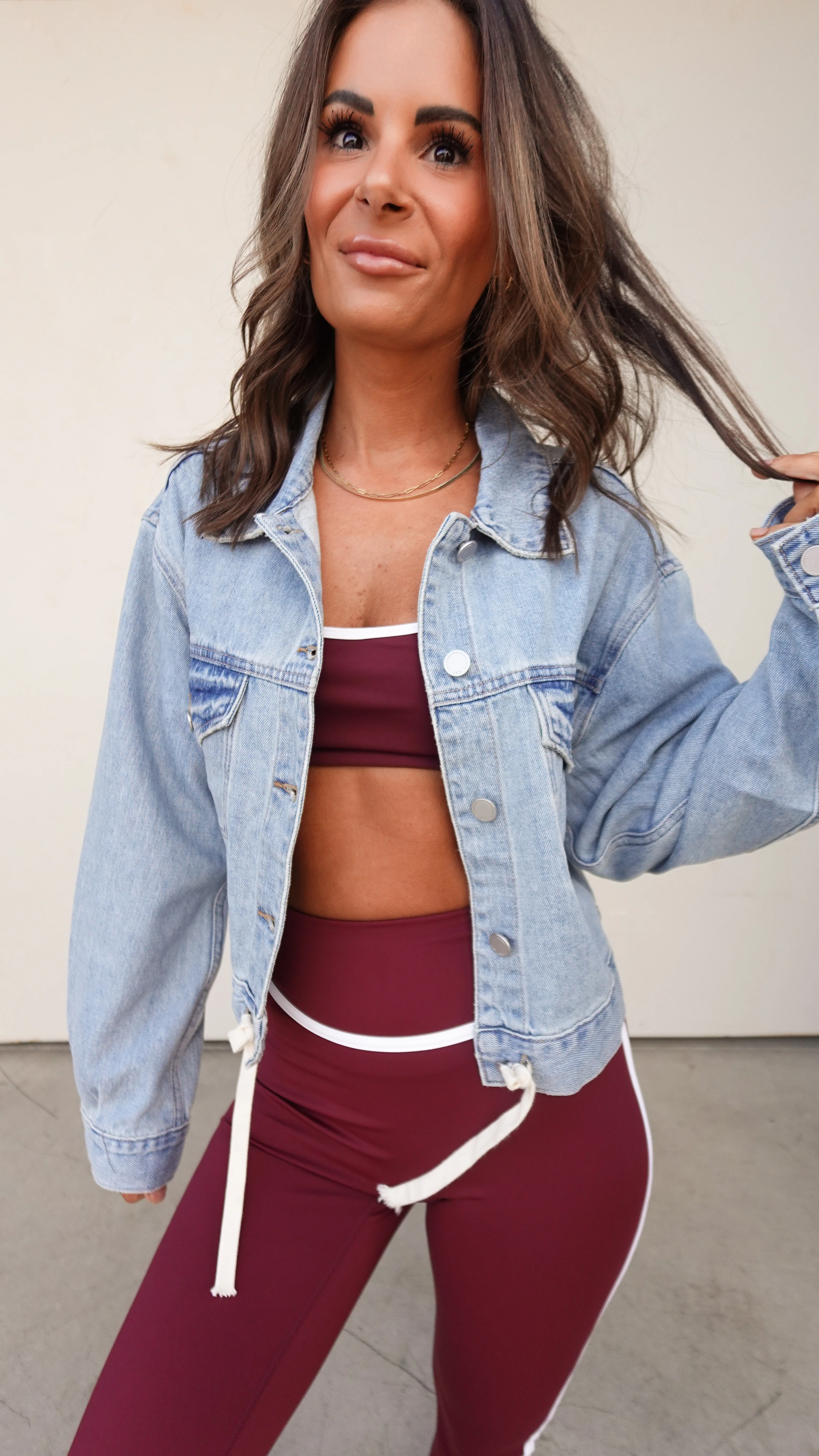 Cropped Denim Jacket with Tie Waist - Image 5