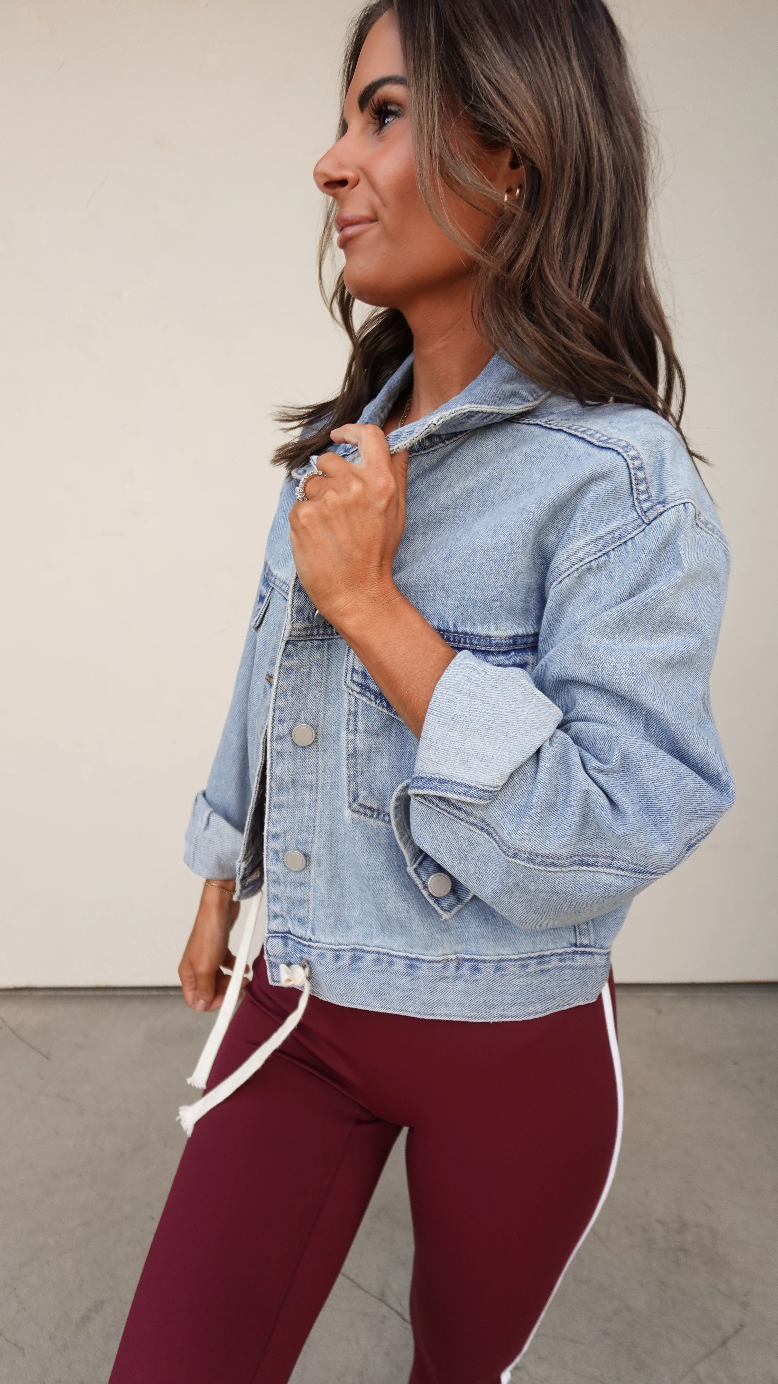 Cropped Denim Jacket with Tie Waist - Image 6