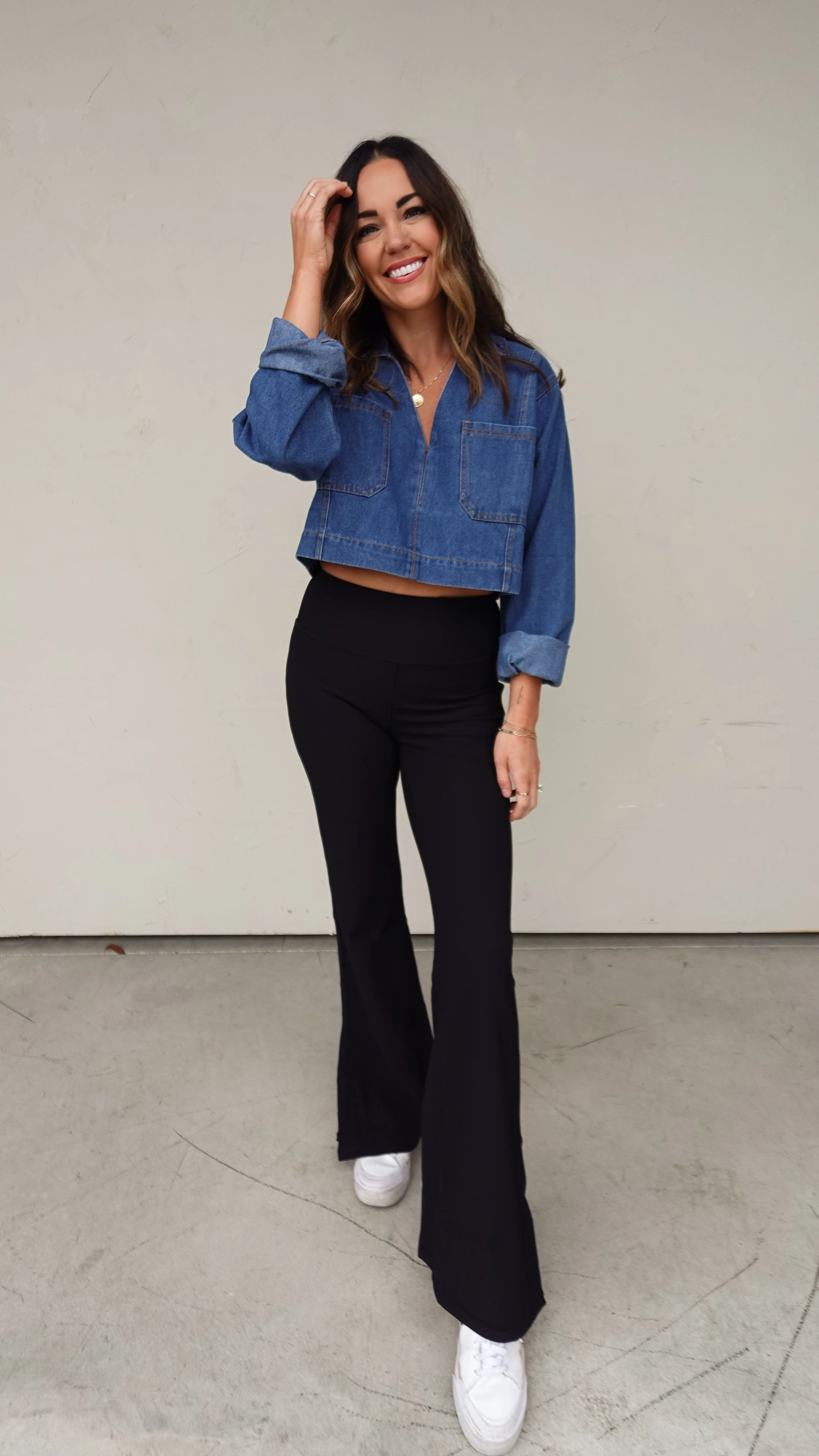 Denim Long Sleeve Cropped Top - Image 2