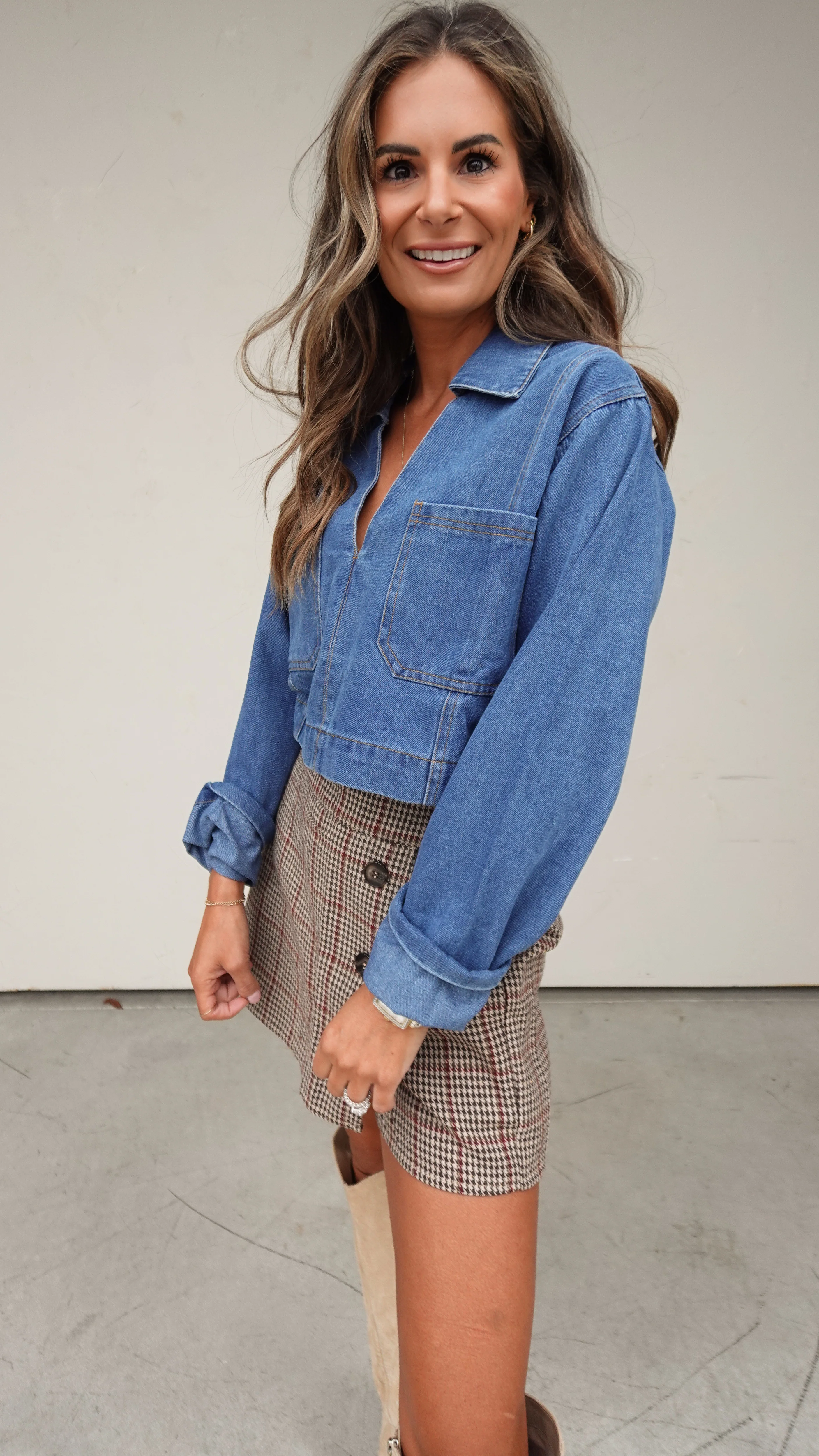 Denim Long Sleeve Cropped Top - Image 5