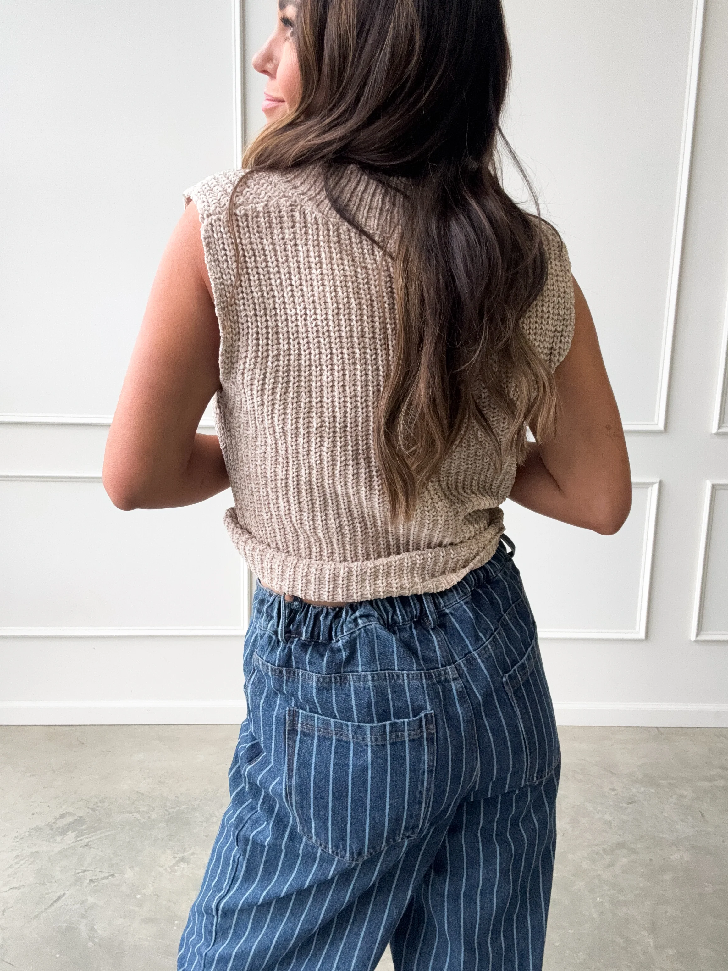 Drawstring Striped Straight Denim - Image 4