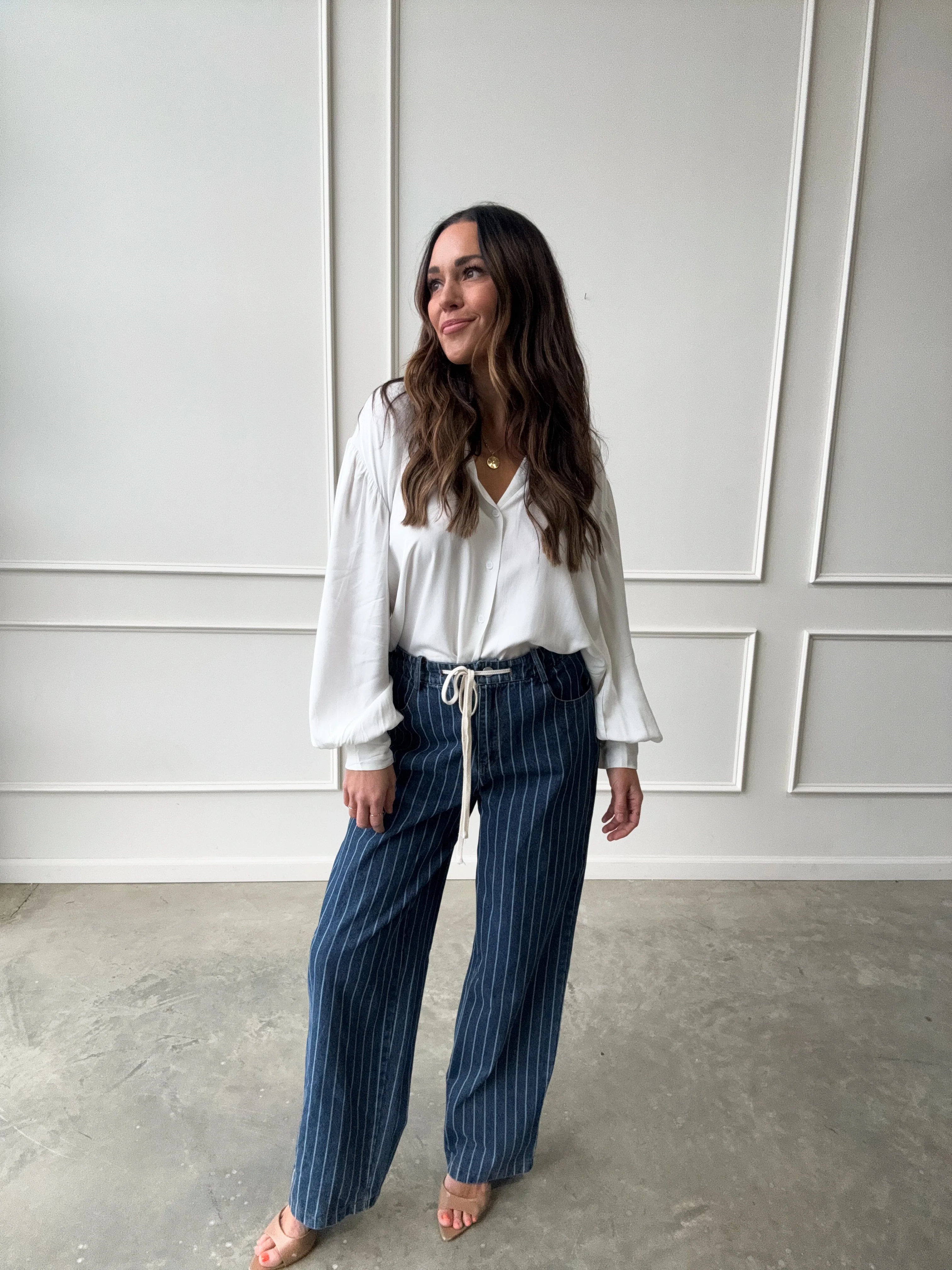 Drawstring Striped Straight Denim - Image 9