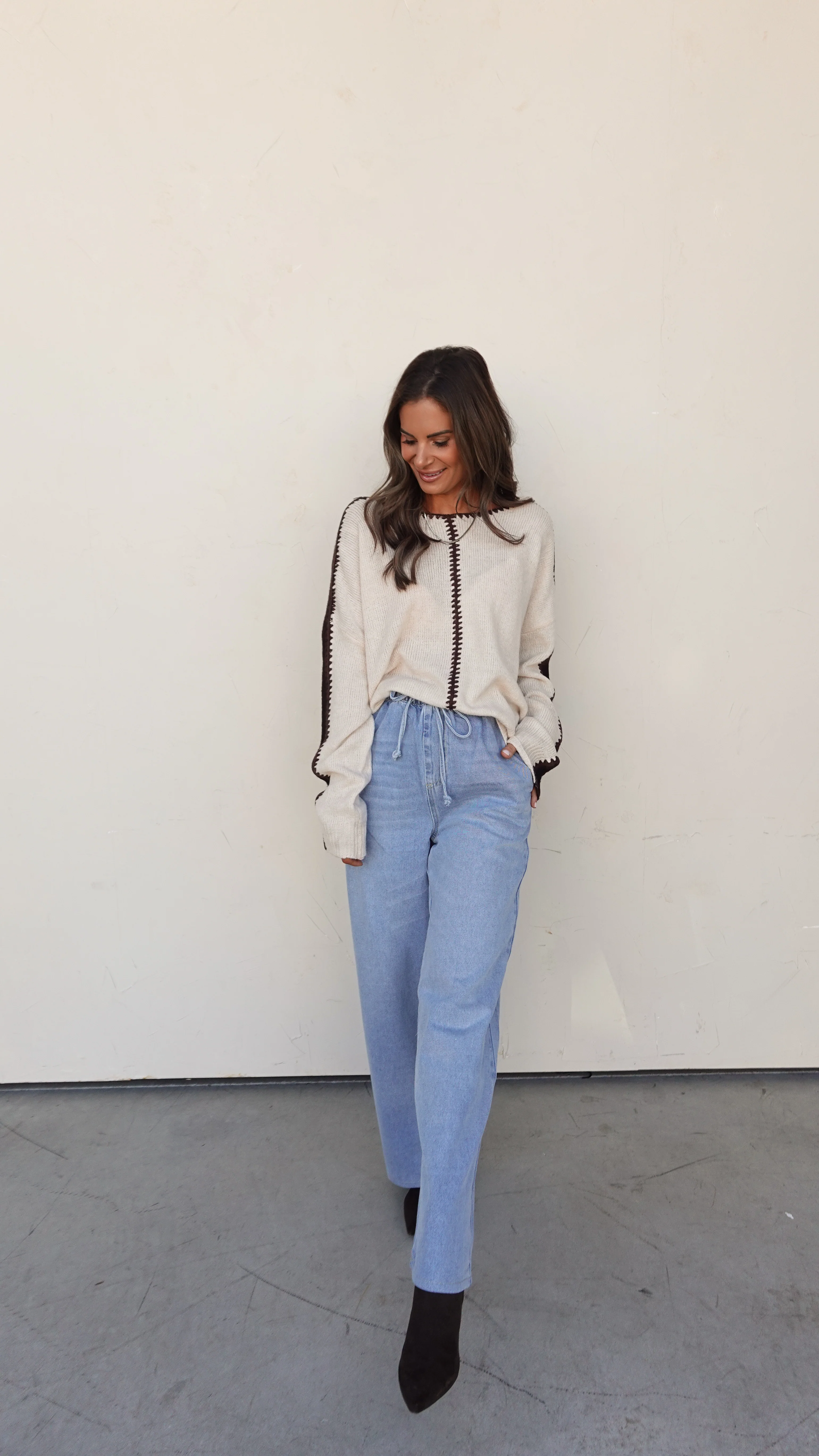 Drawstring Wide Leg Denim Pant - Image 4