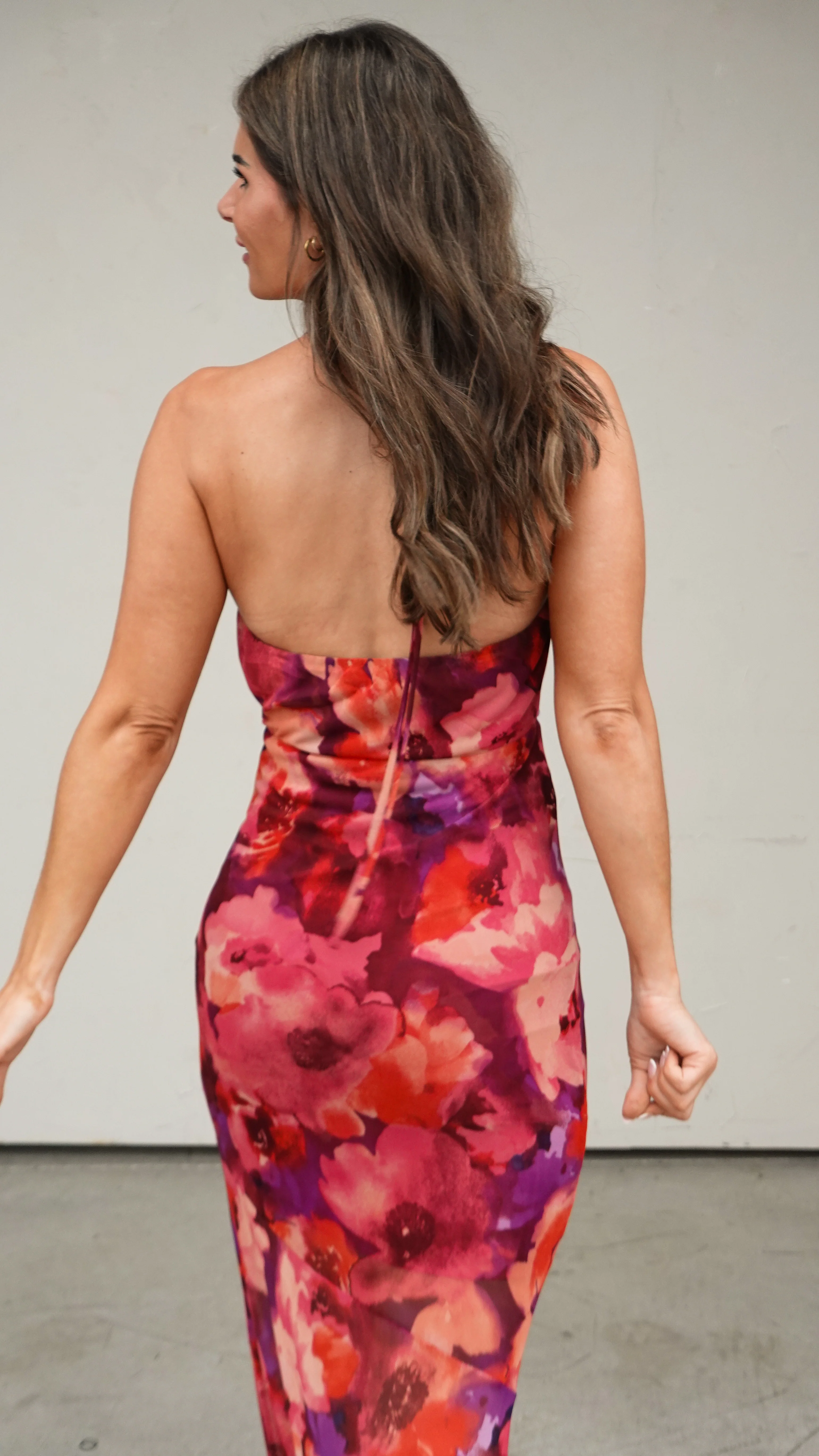 Floral Mesh Halter Maxi Dress - Image 3