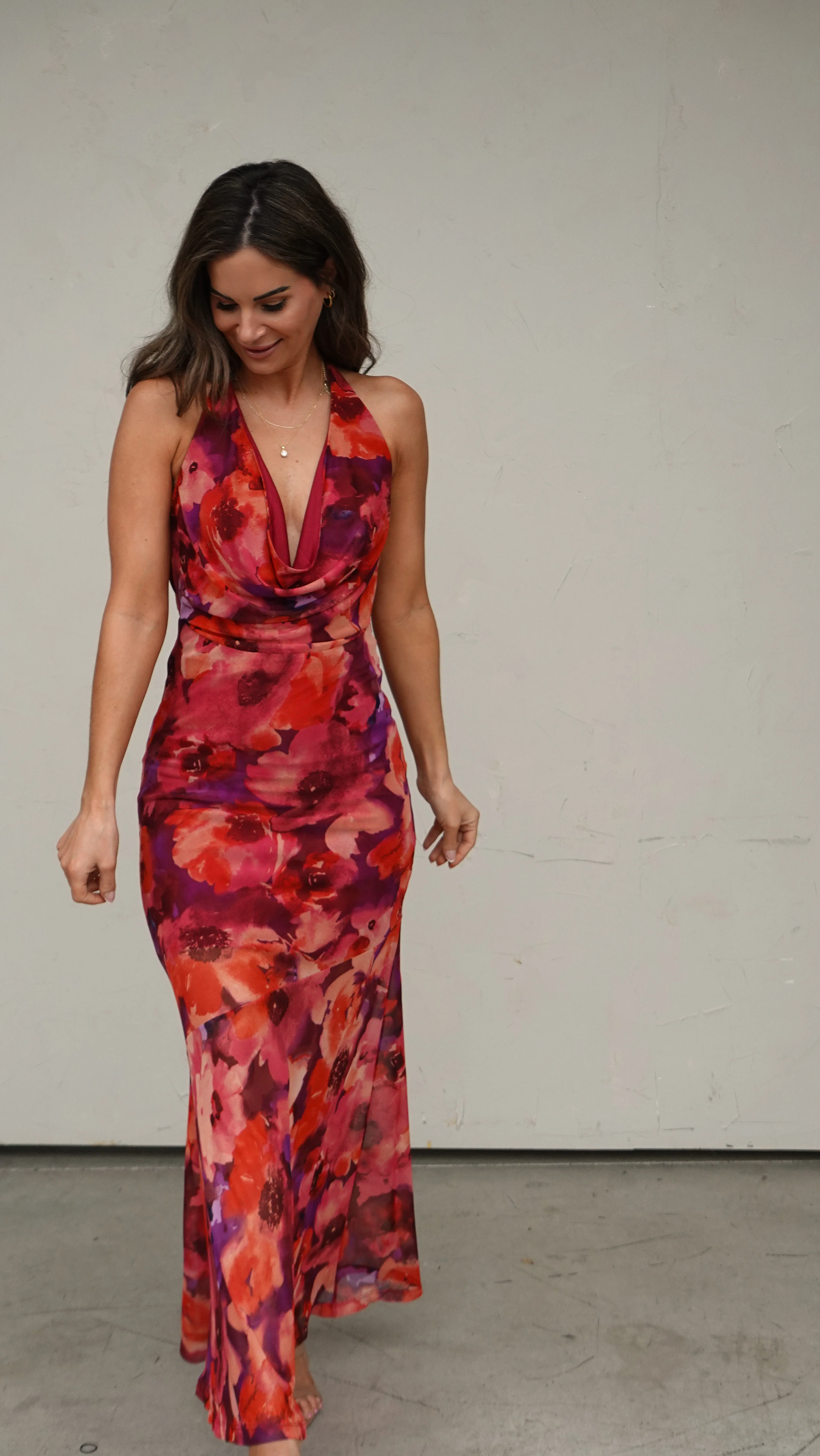 Floral Mesh Halter Maxi Dress - Image 5