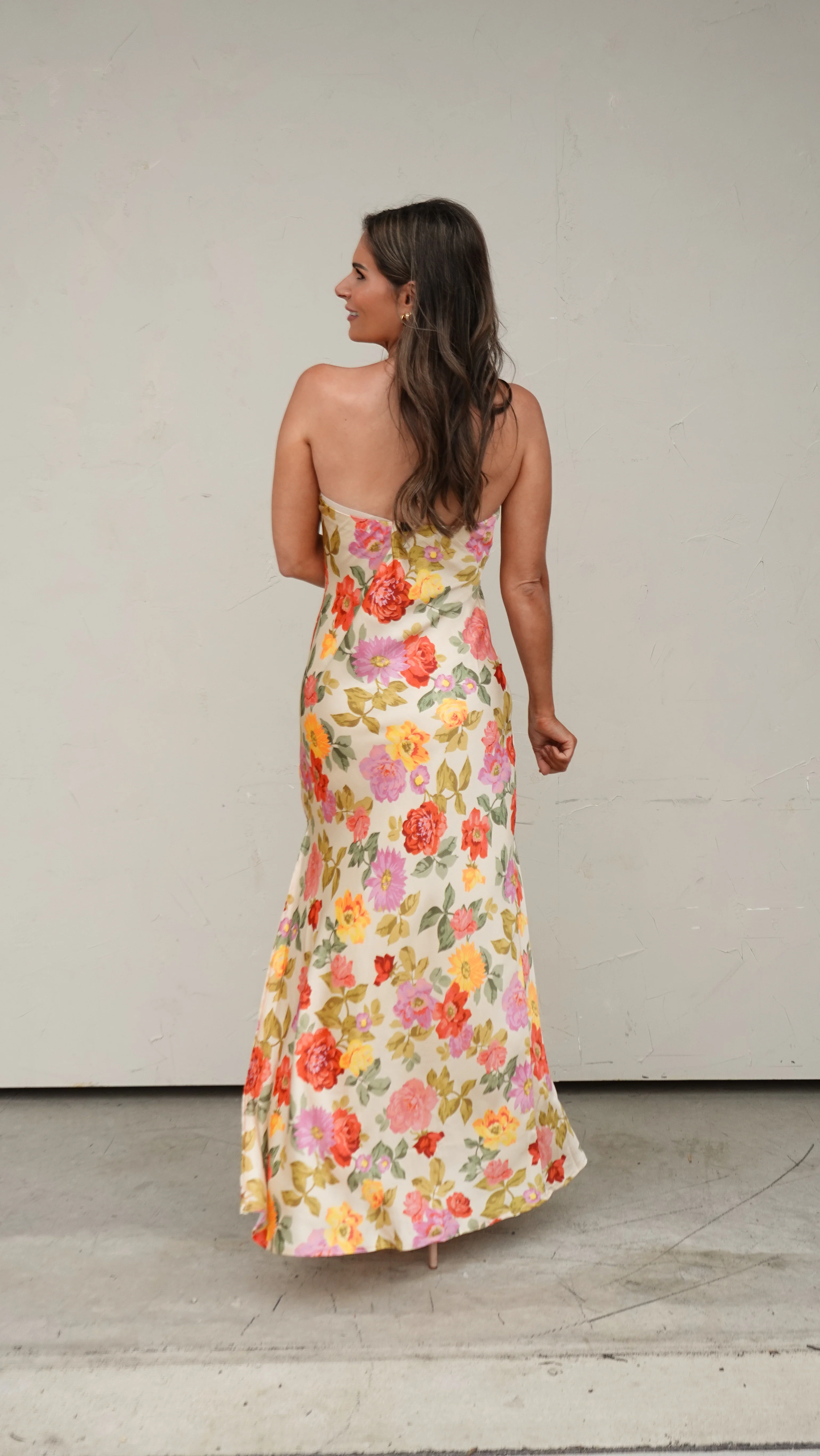 Floral Satin Strapless Maxi Dress - Image 3