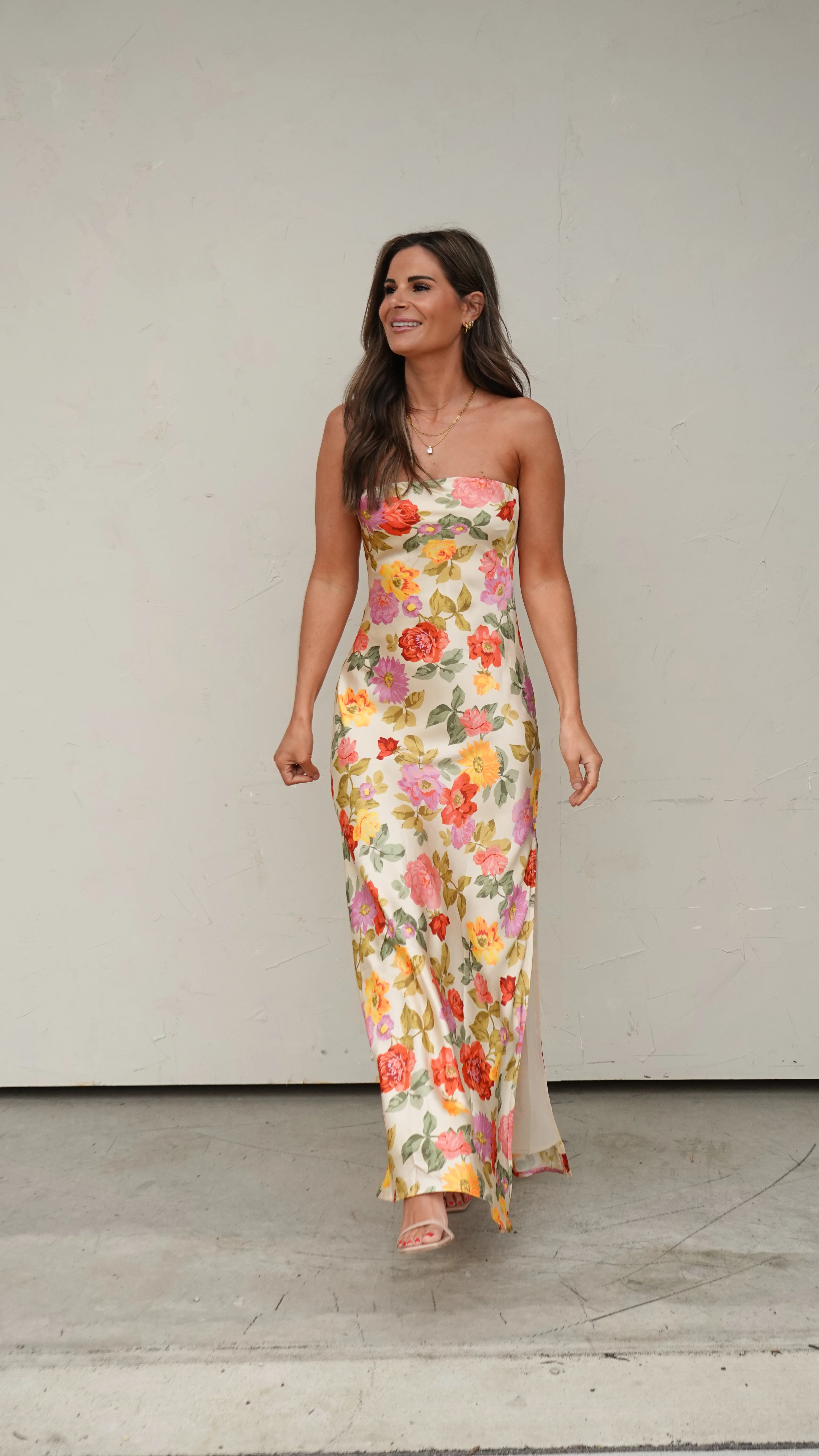 Floral Satin Strapless Maxi Dress - Image 5