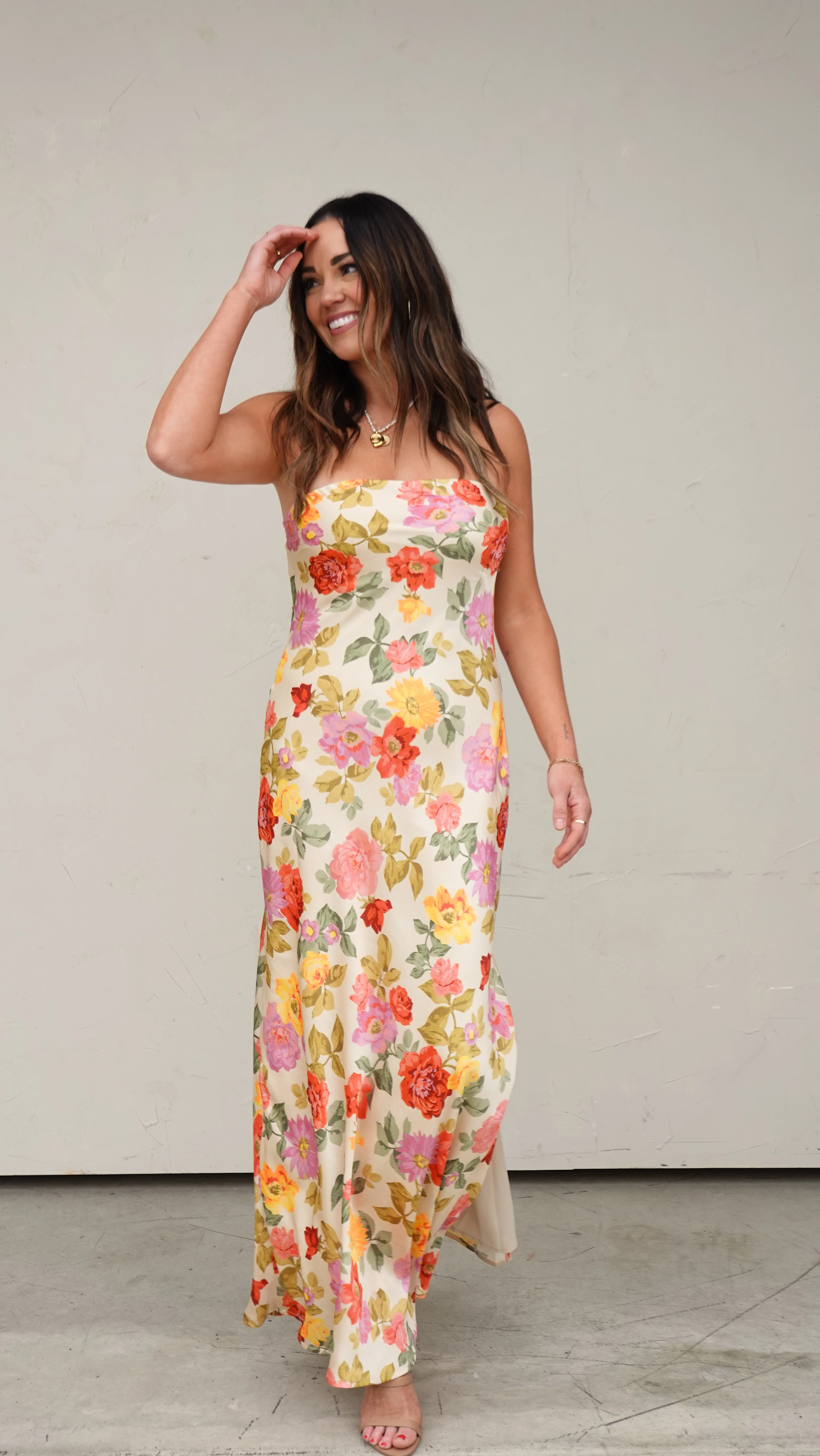 Floral Satin Strapless Maxi Dress - Image 7