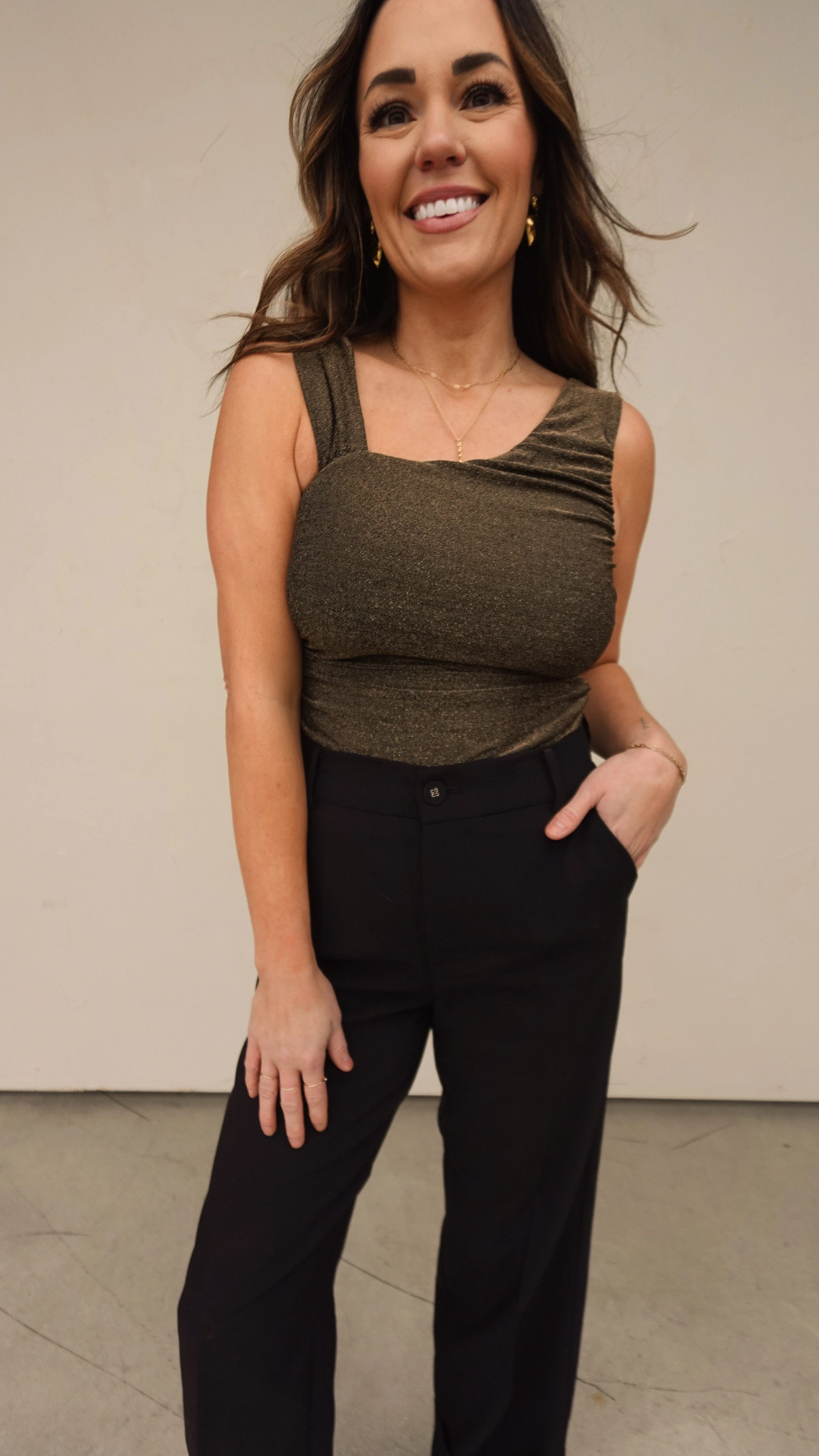 Gold Metallic Asymmetrical Bodysuit - Image 4