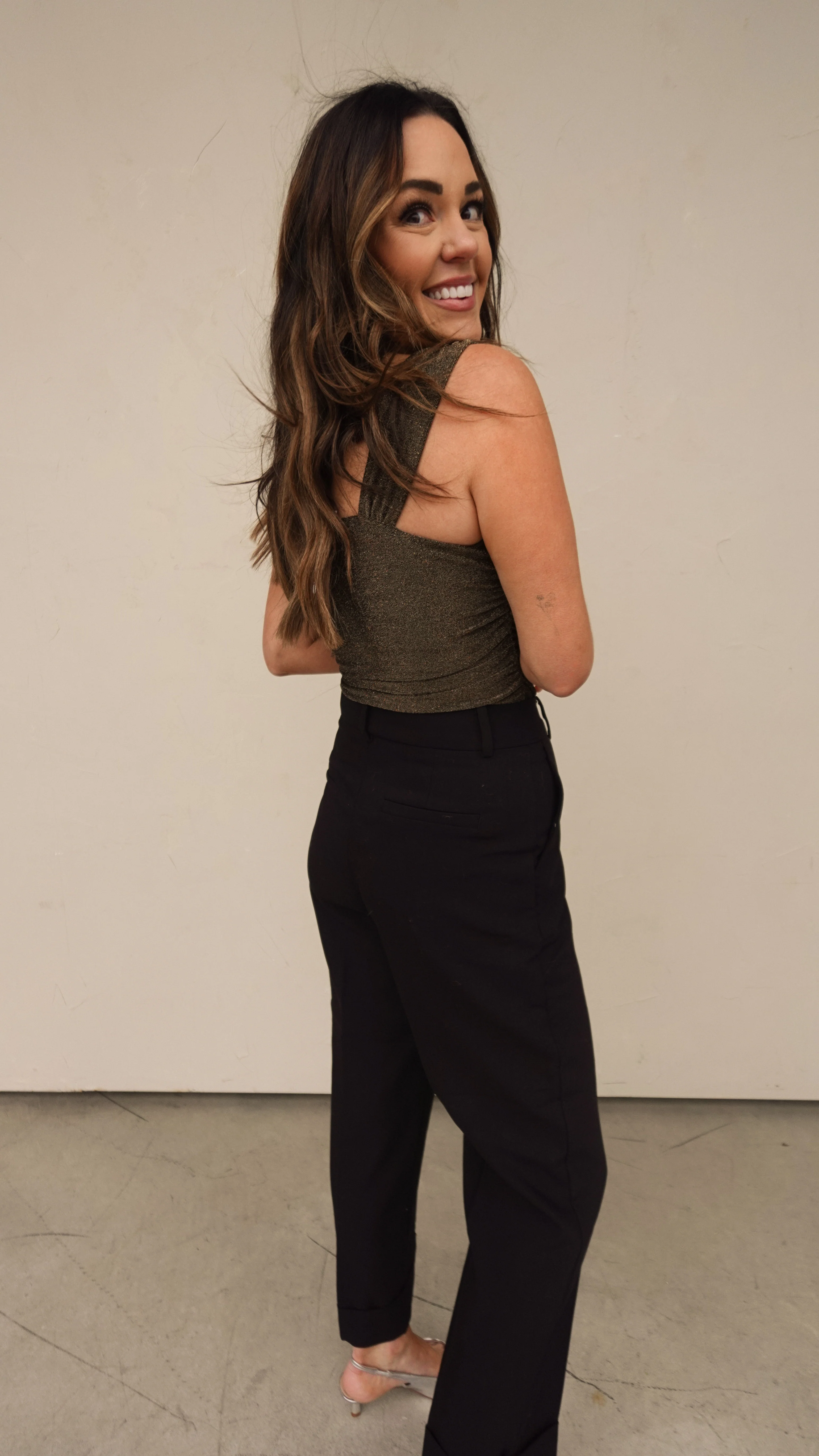 Gold Metallic Asymmetrical Bodysuit - Image 5