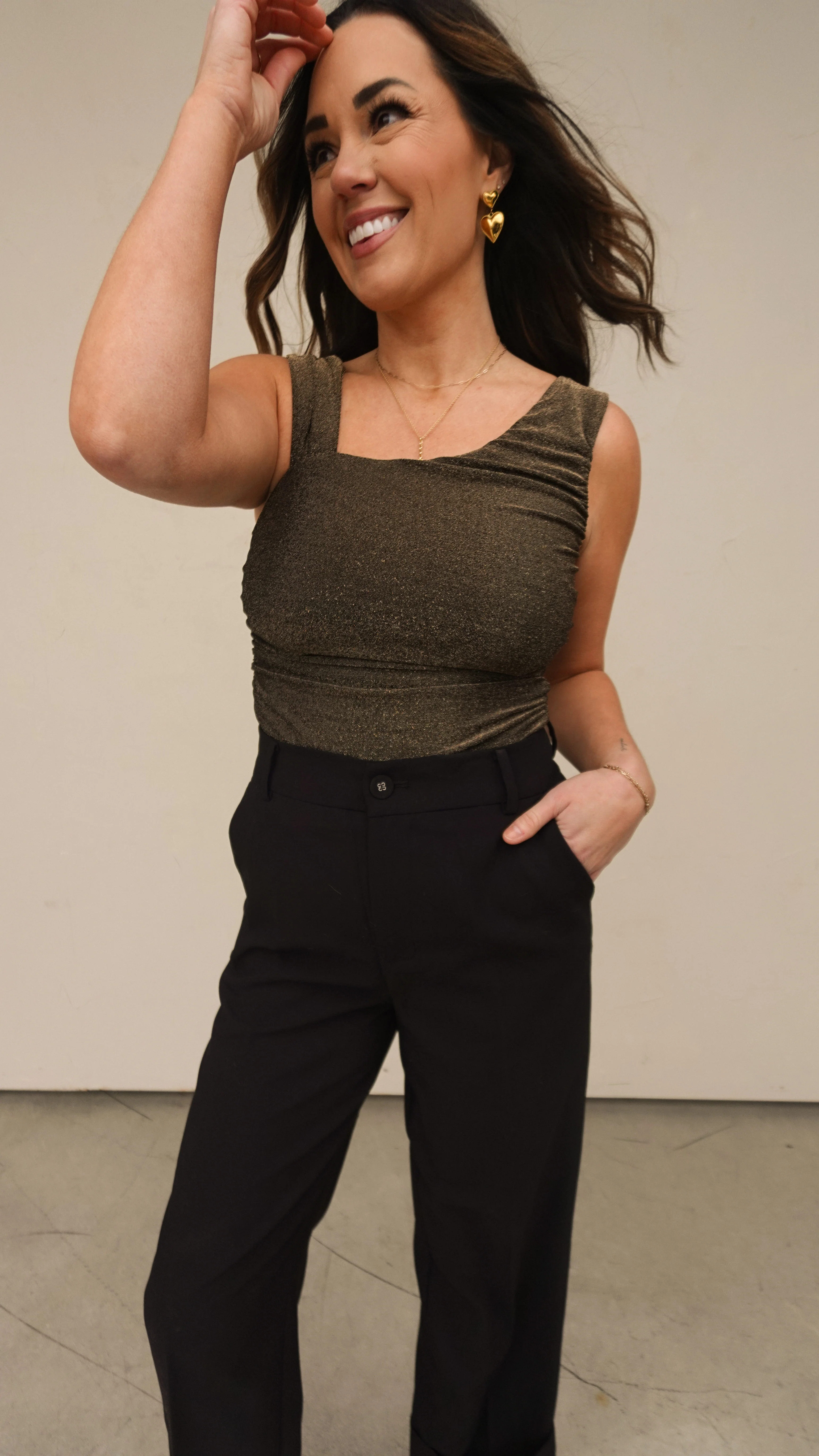 Gold Metallic Asymmetrical Bodysuit - Image 7