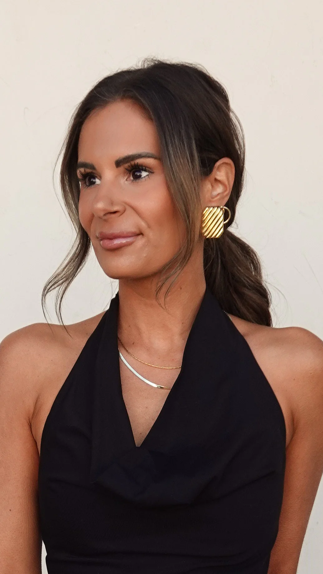 Gold Ribbed Statement Earrings - Image 3