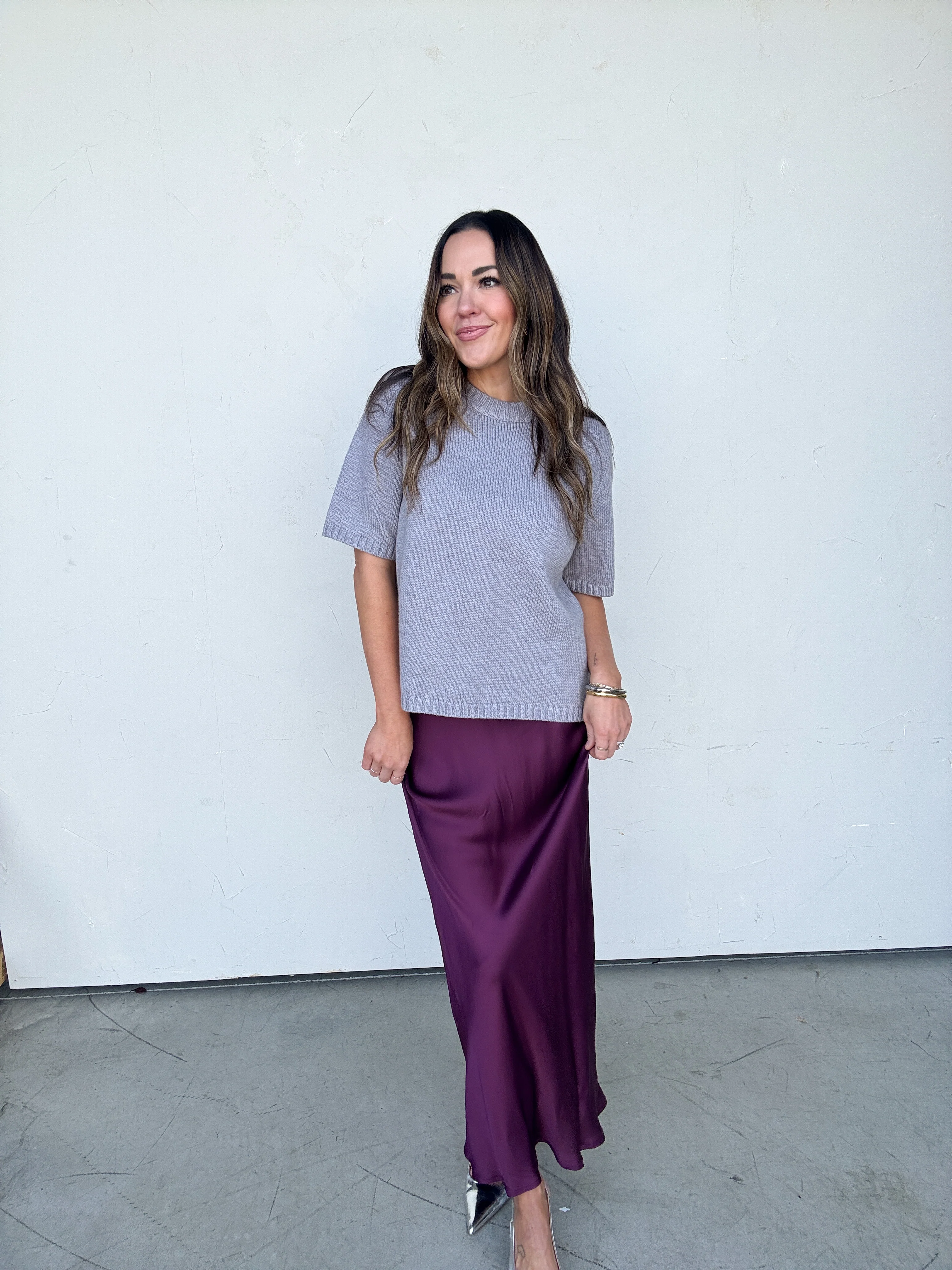 Gray Short Sleeve Sweater