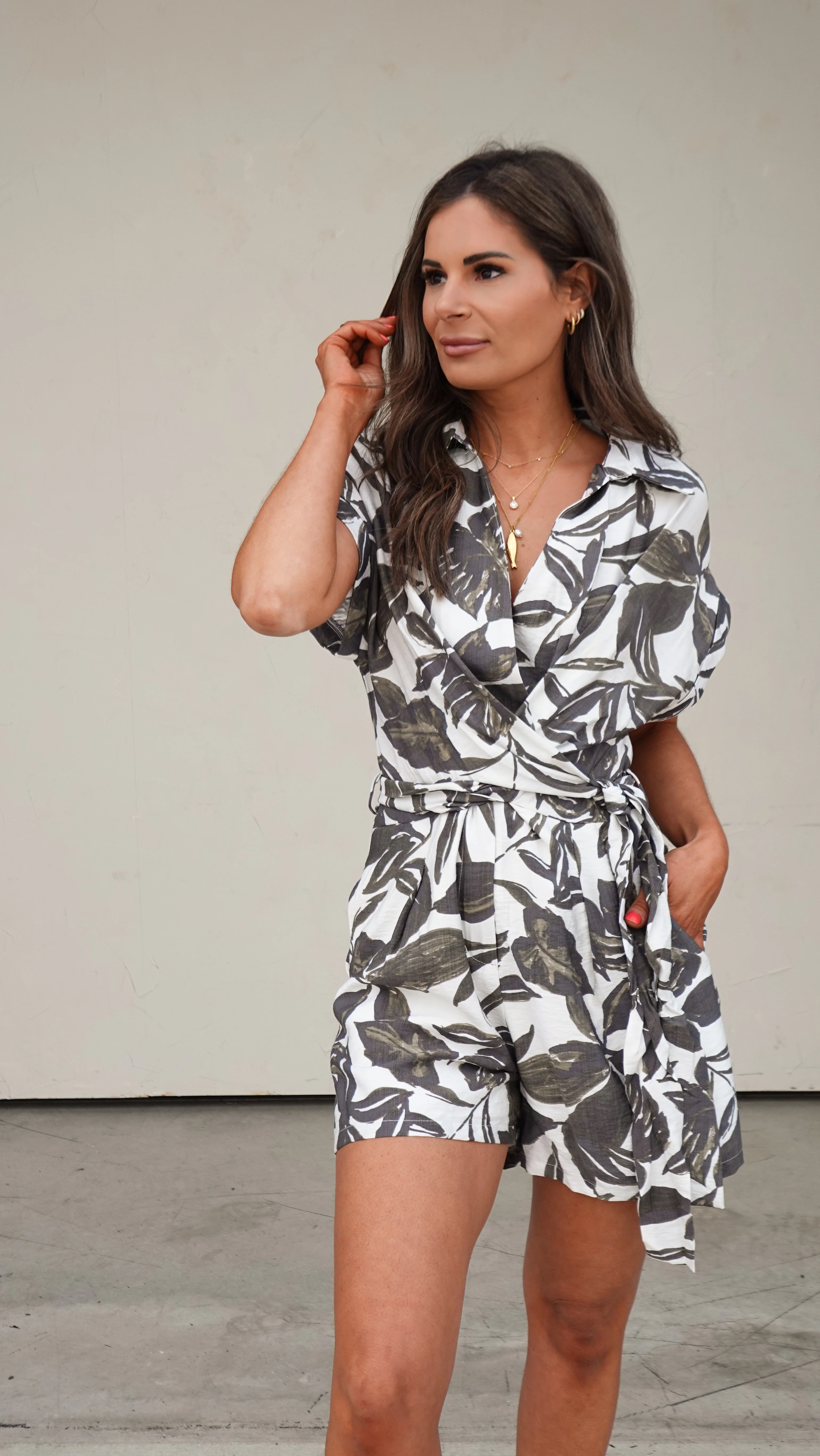 Green Botanical Wrap-Front Romper - Image 3