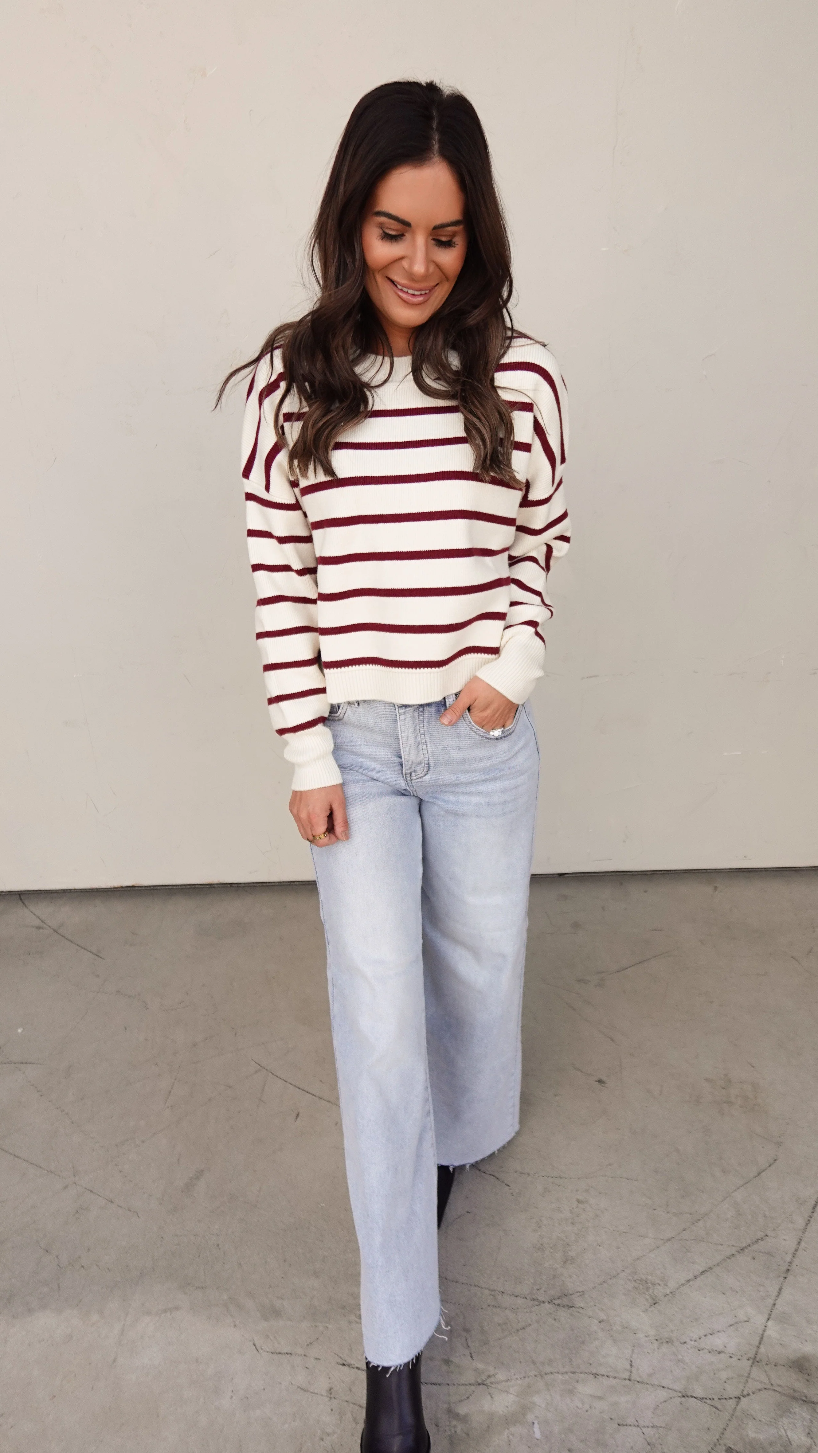 Ivory/Burgundy Striped Sweater