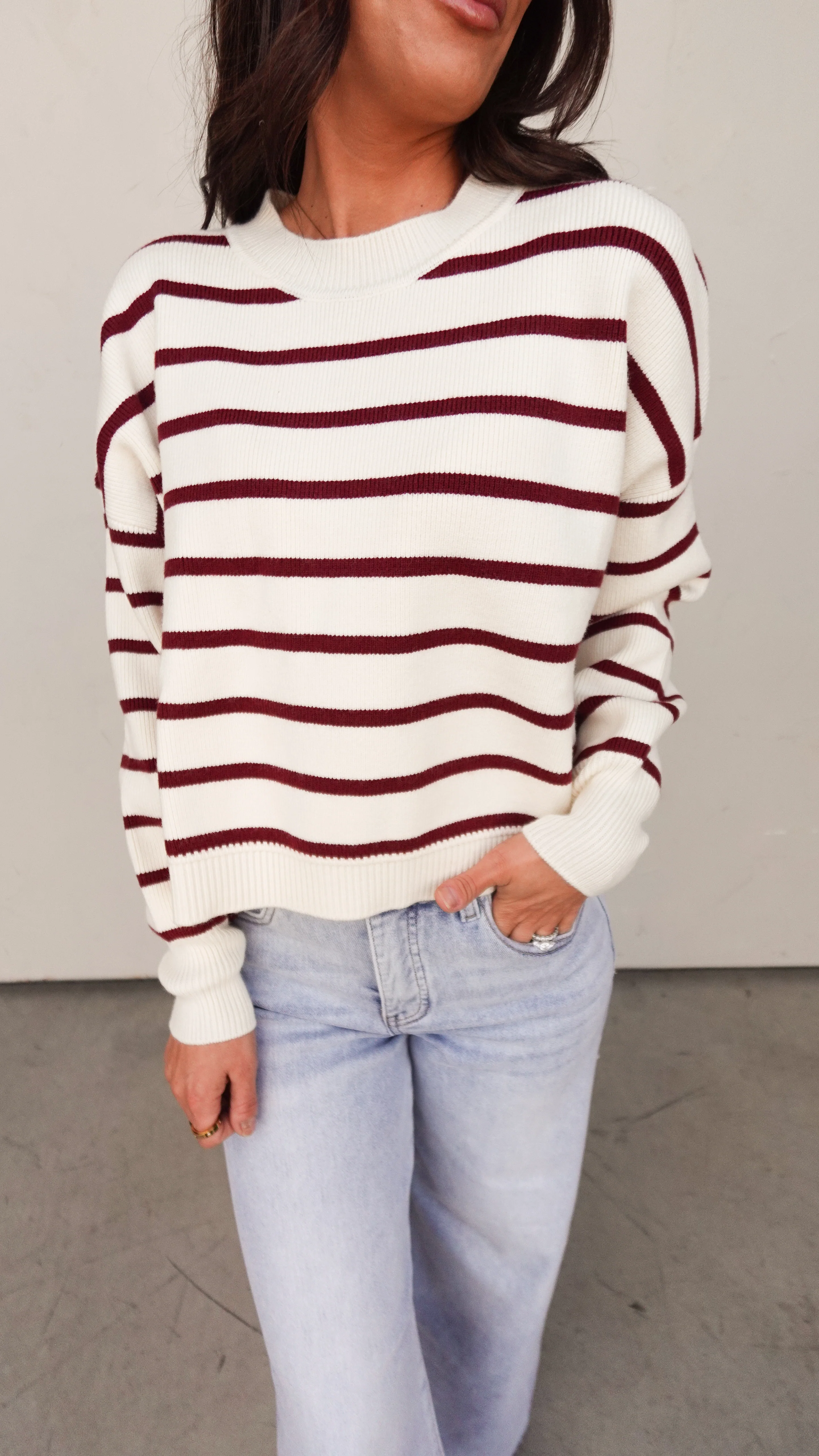 Ivory/Burgundy Striped Sweater - Image 3