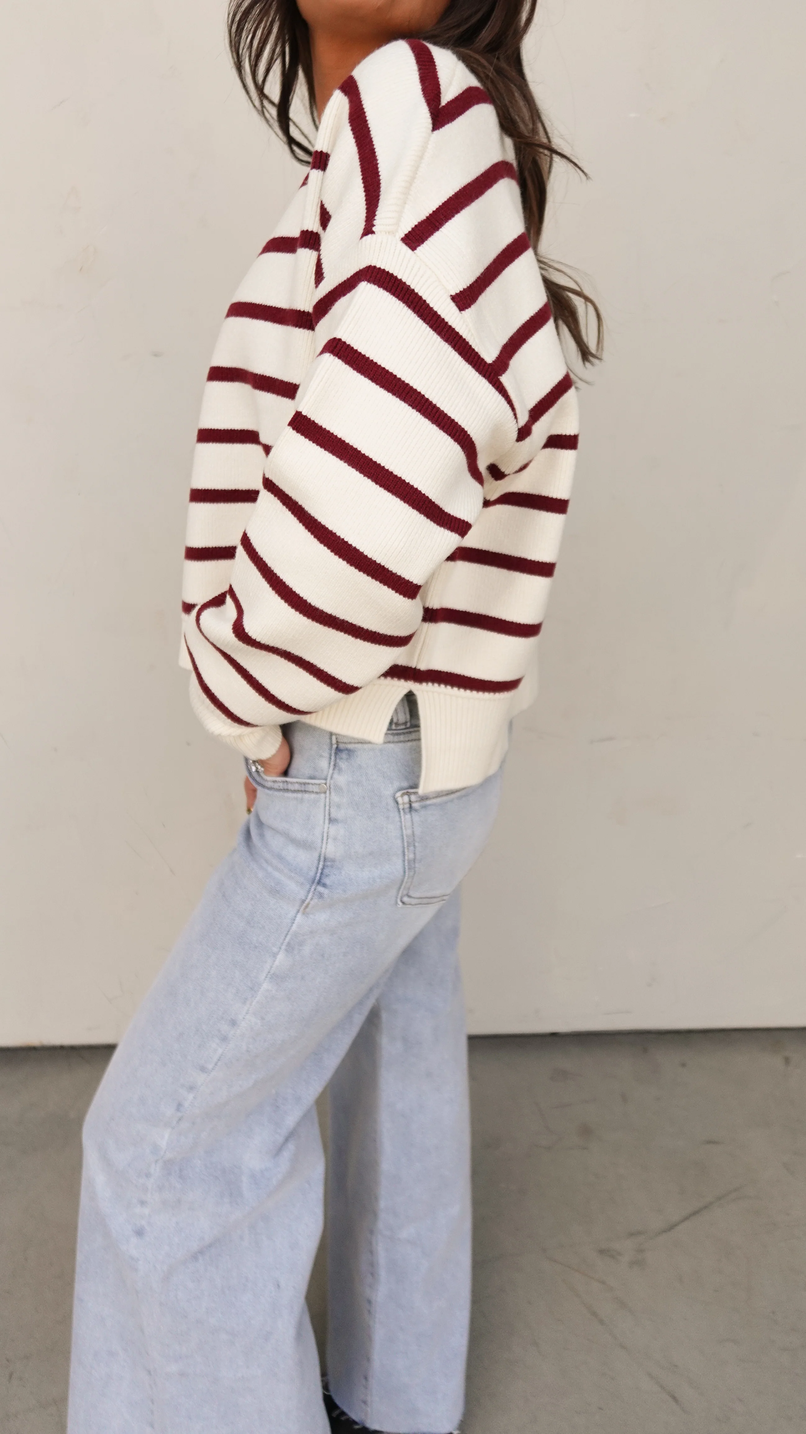 Ivory/Burgundy Striped Sweater - Image 4