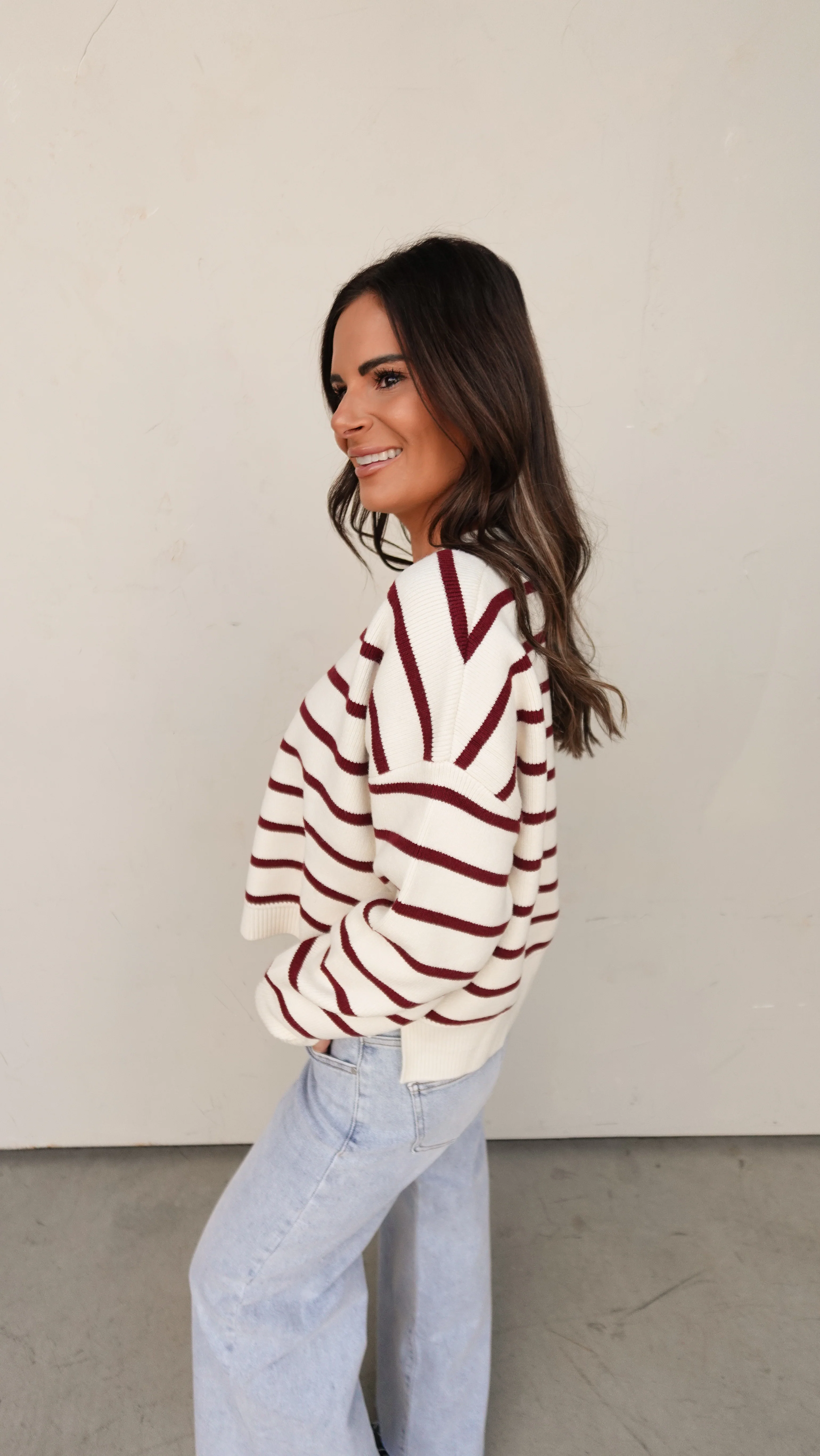 Ivory/Burgundy Striped Sweater - Image 5