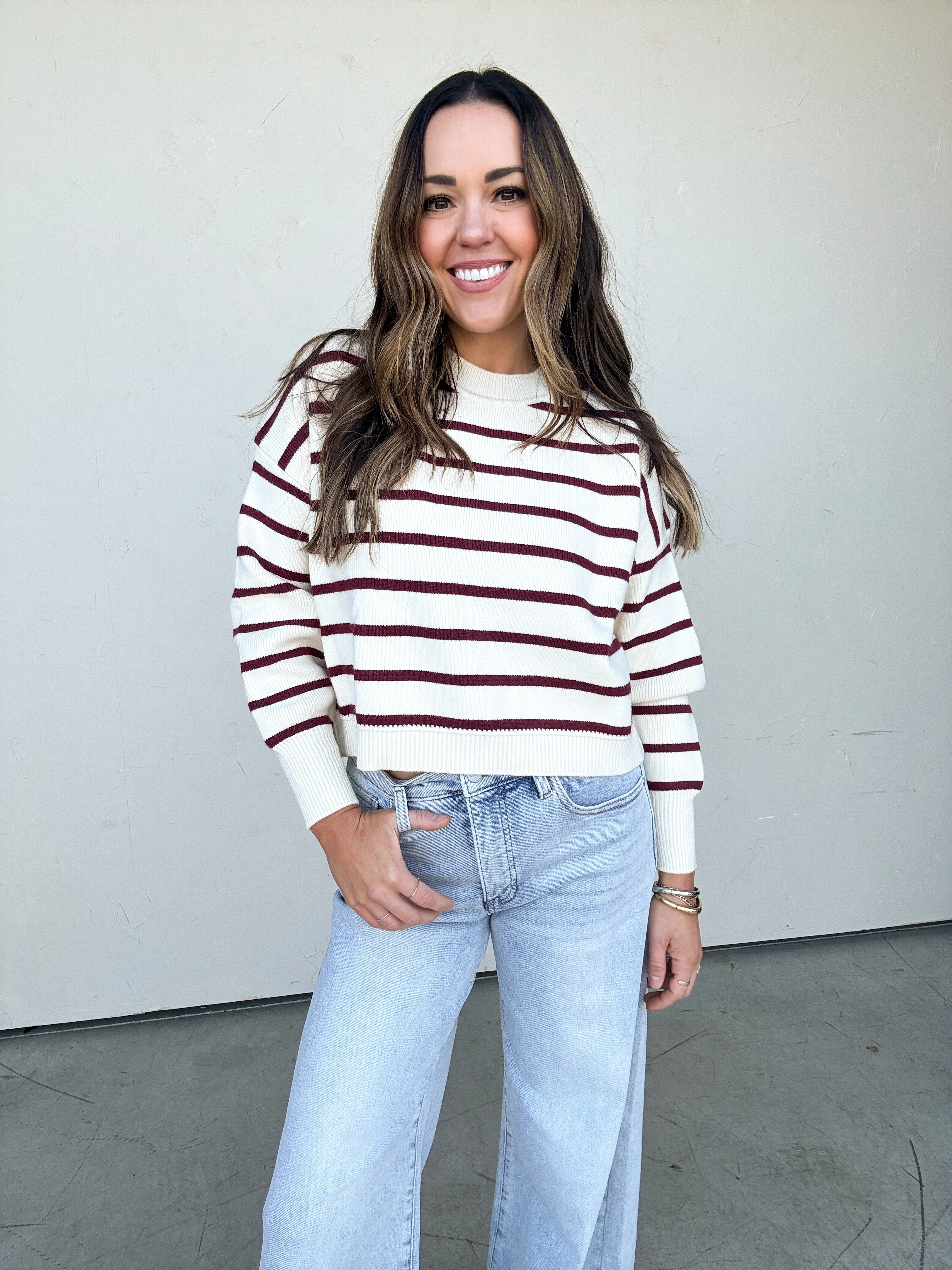 Ivory/Burgundy Striped Sweater - Image 6