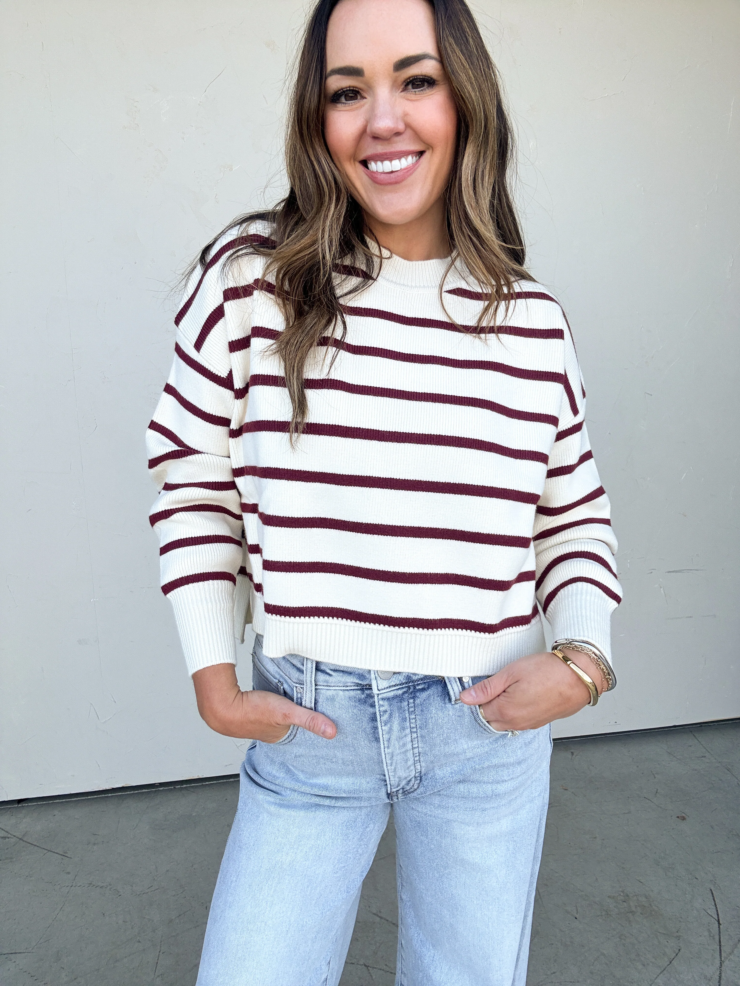 Ivory/Burgundy Striped Sweater - Image 8