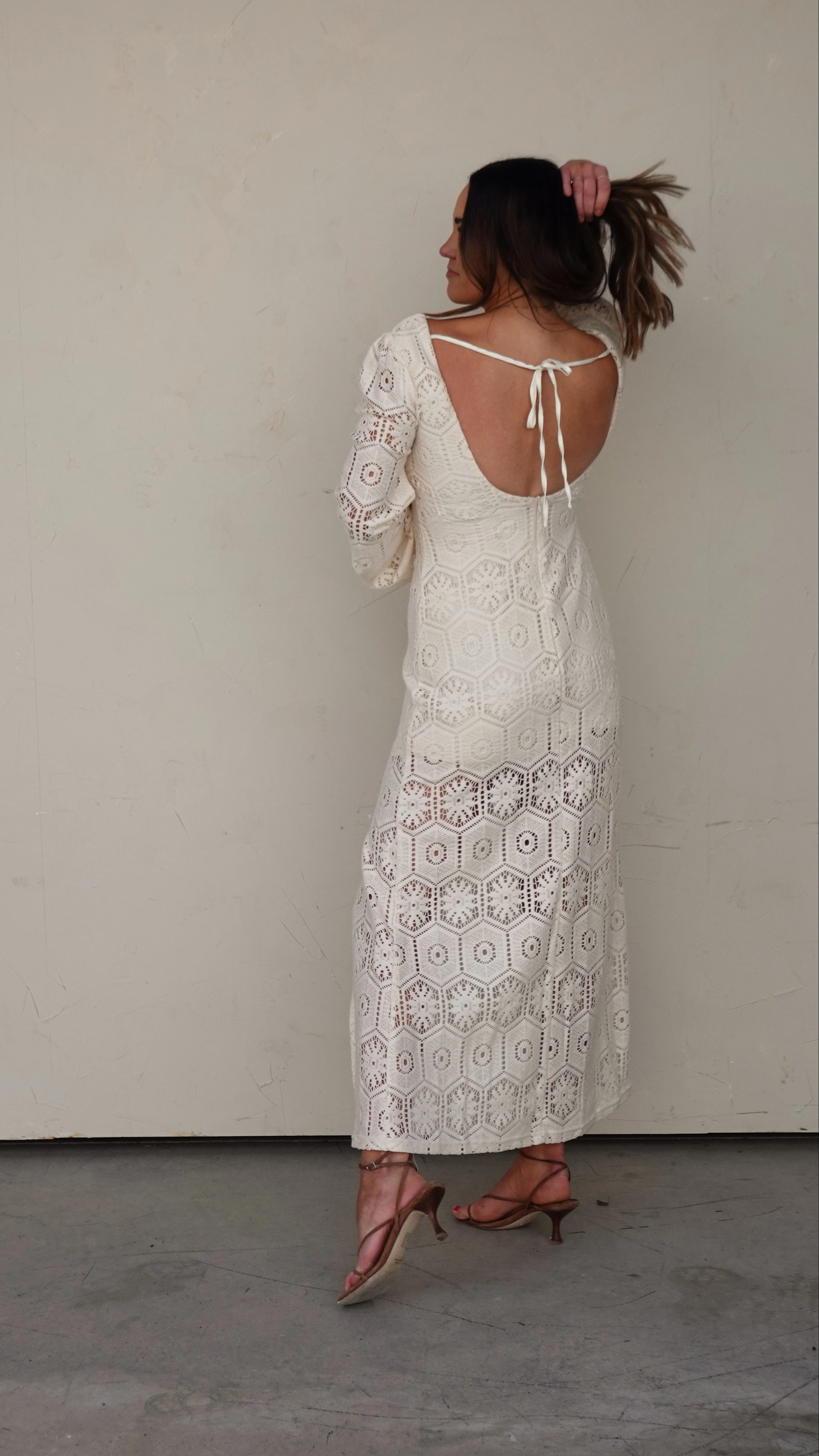 Ivory Crochet Long-Sleeve Maxi Dress - Image 10