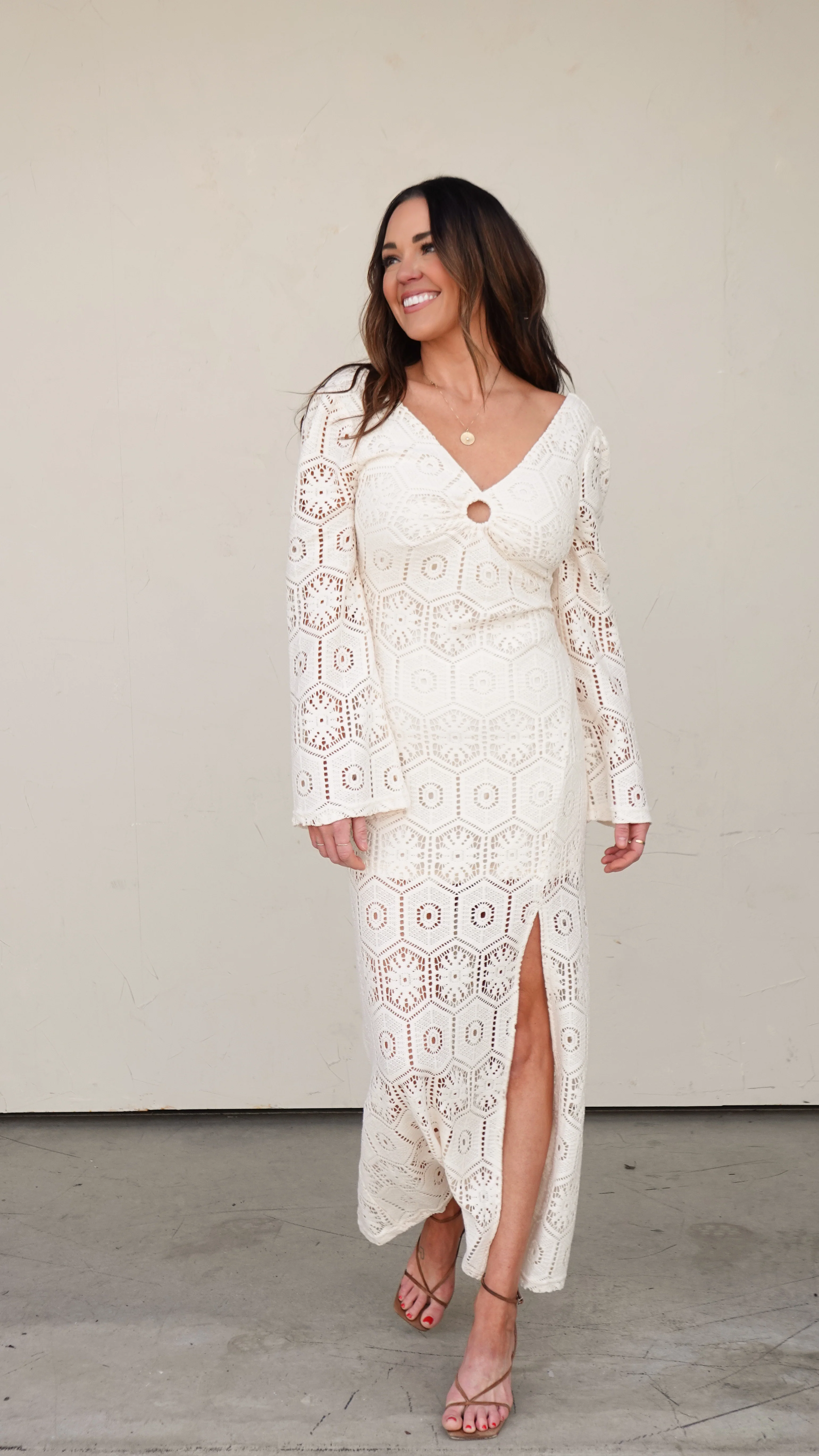 Ivory Crochet Long-Sleeve Maxi Dress - Image 11