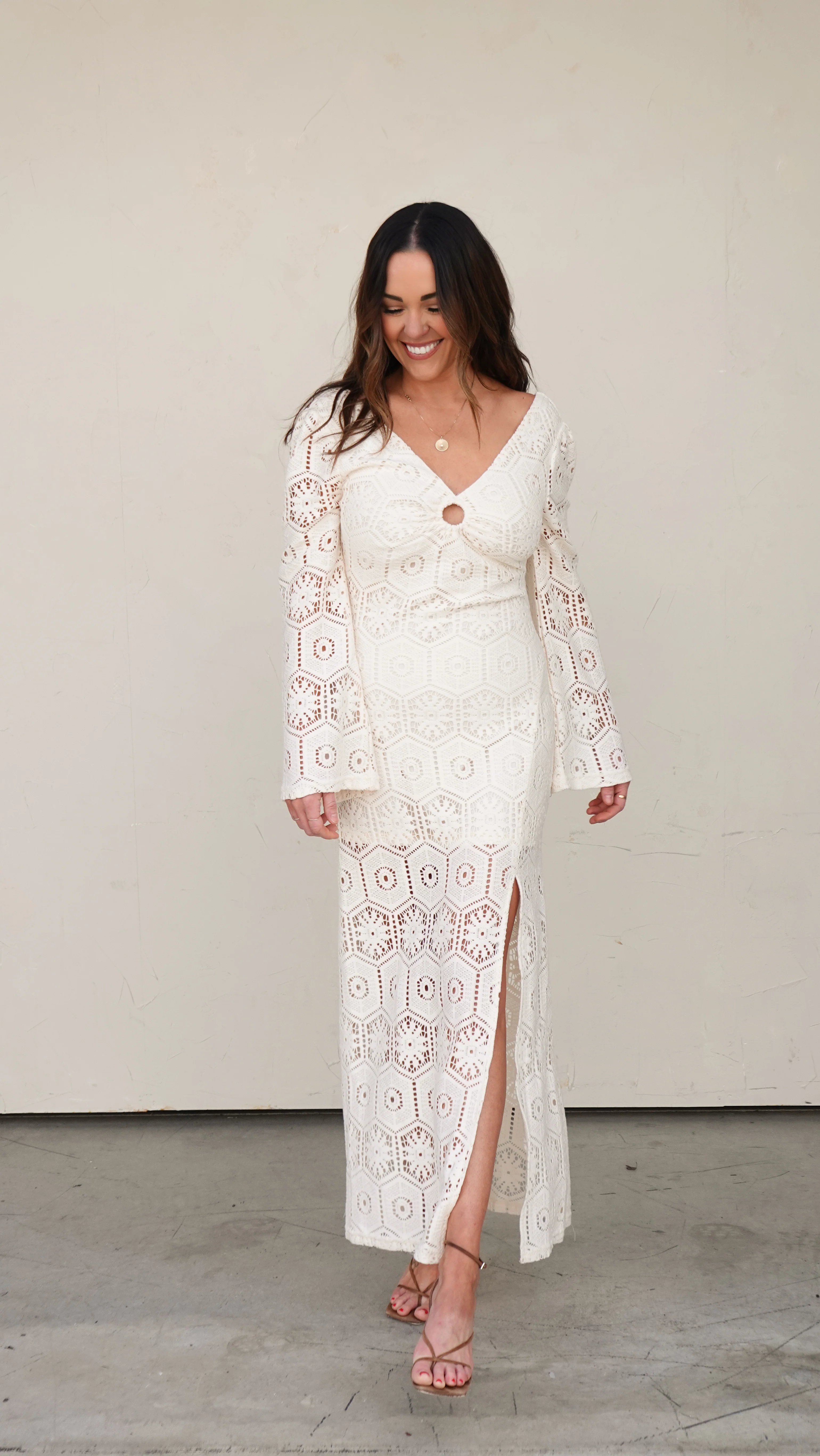 Ivory Crochet Long-Sleeve Maxi Dress - Image 12