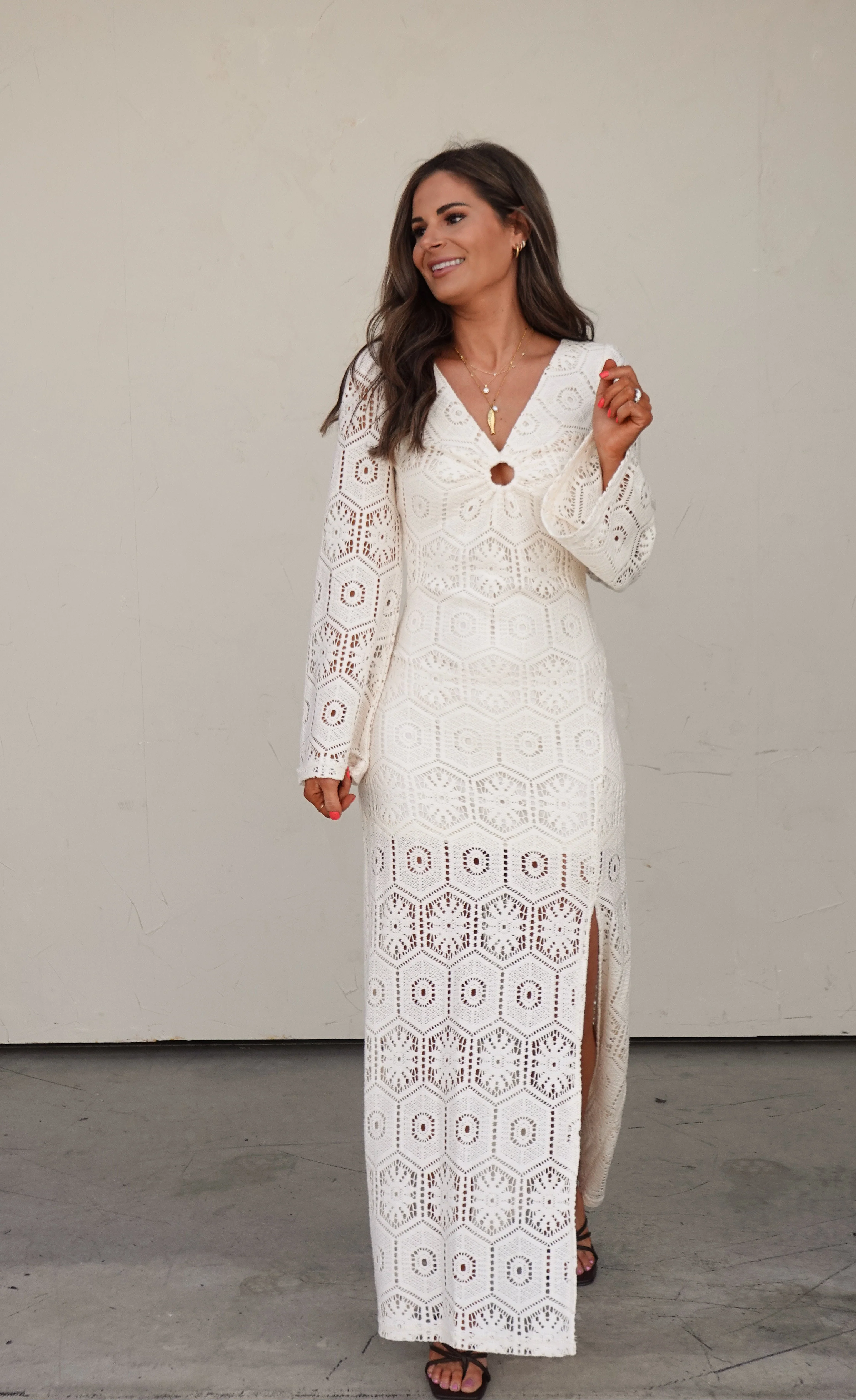 Ivory Crochet Long-Sleeve Maxi Dress - Image 4