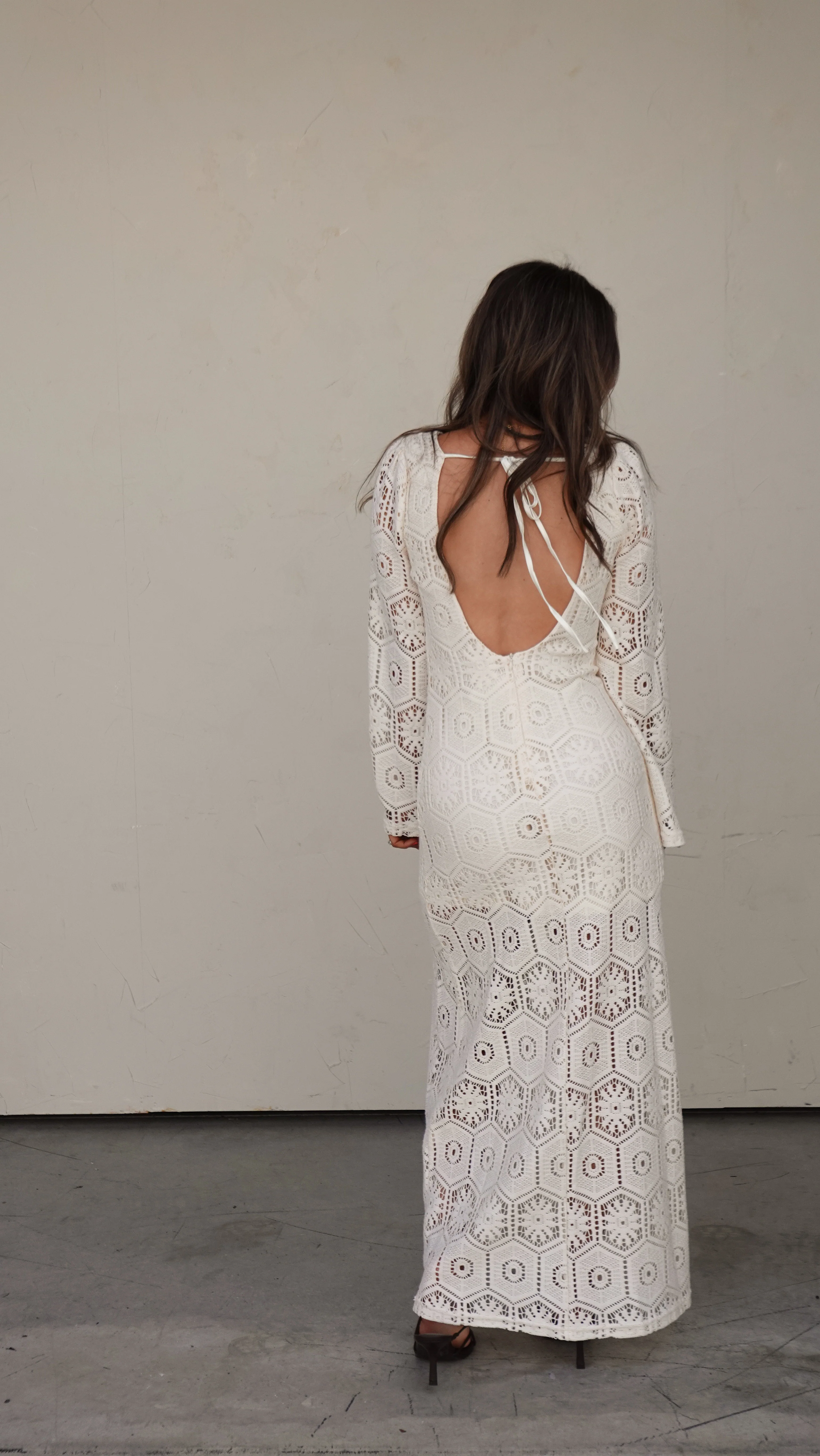 Ivory Crochet Long-Sleeve Maxi Dress - Image 5