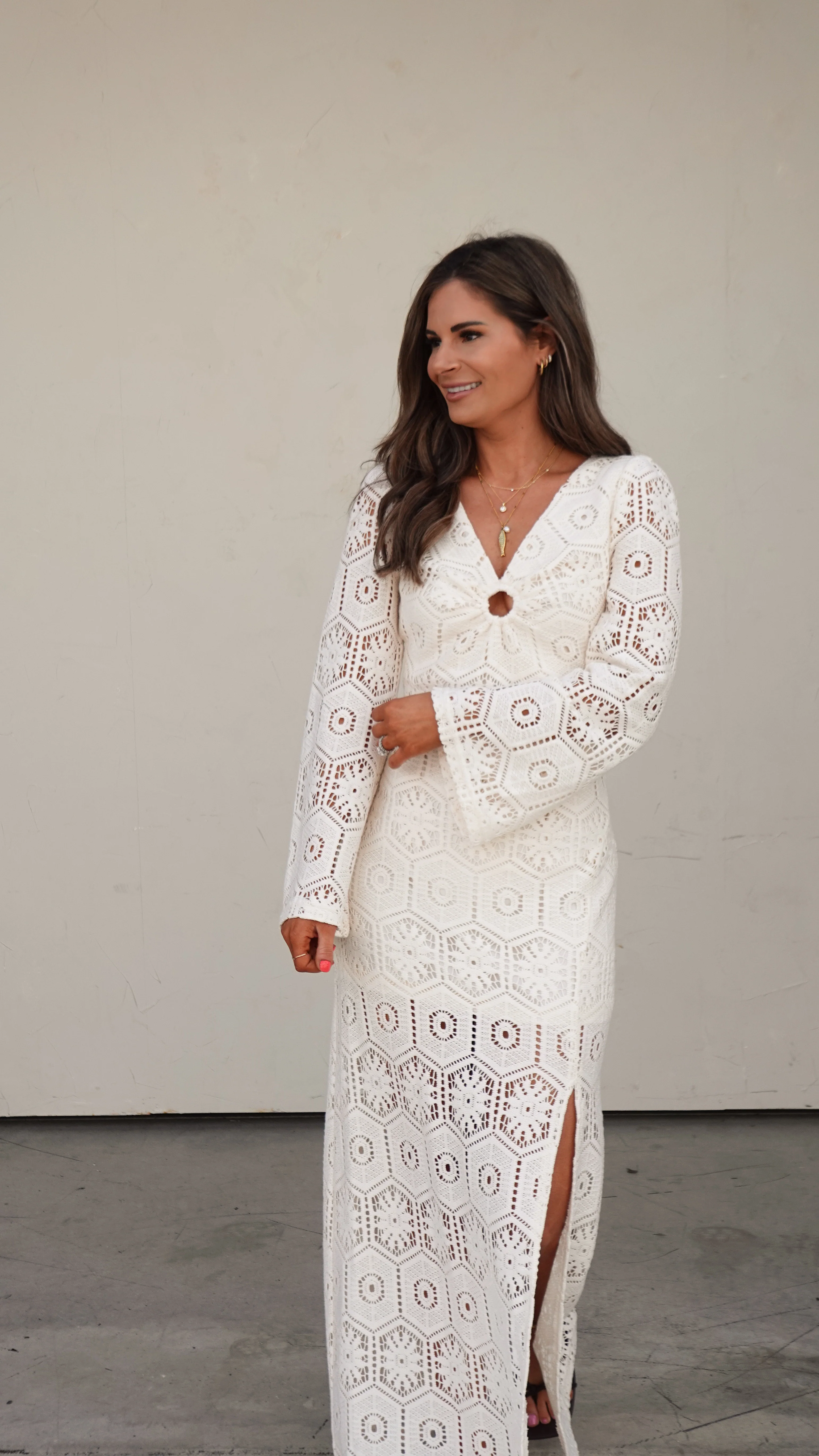 Ivory Crochet Long-Sleeve Maxi Dress - Image 6
