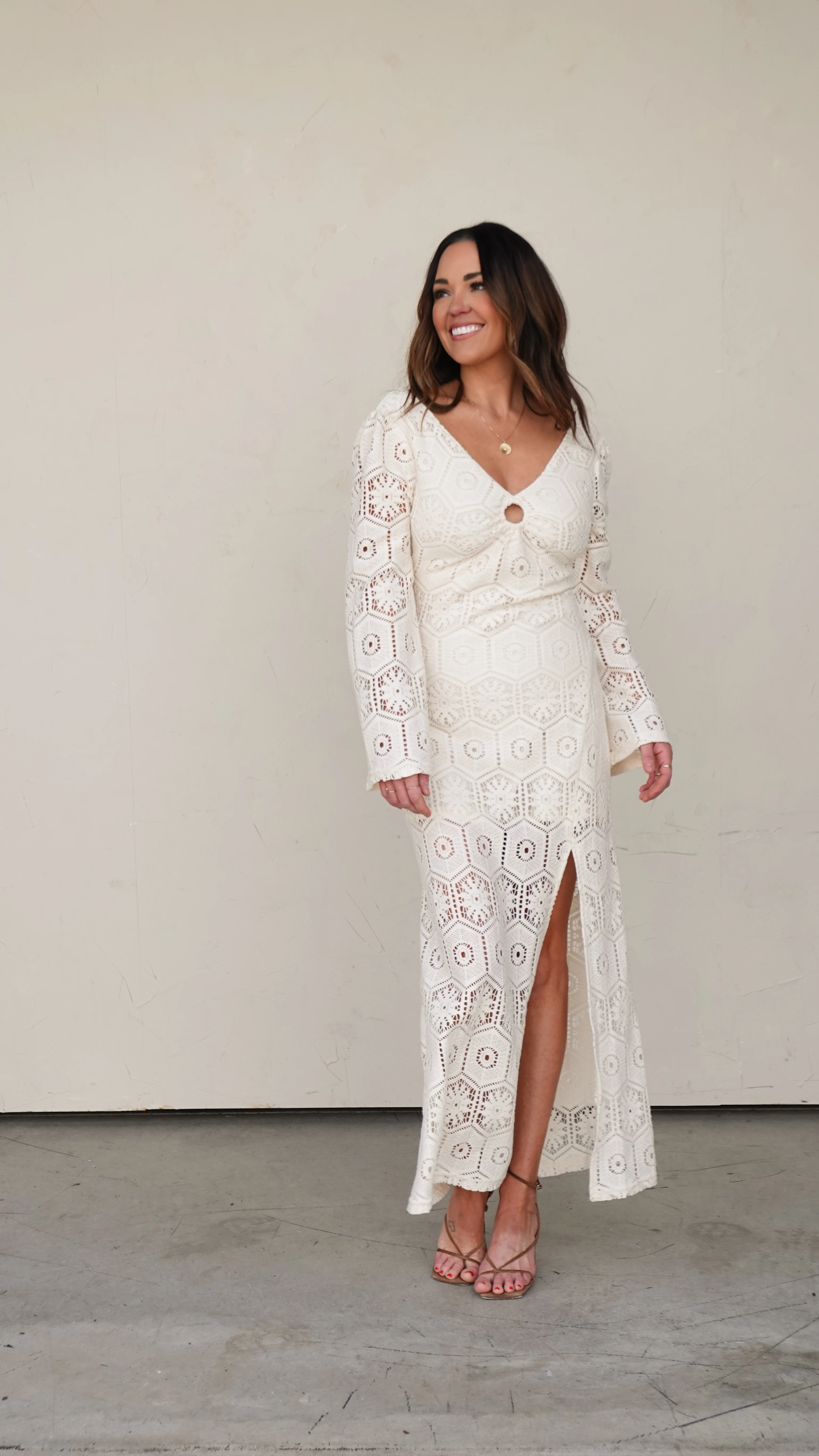 Ivory Crochet Long-Sleeve Maxi Dress - Image 8