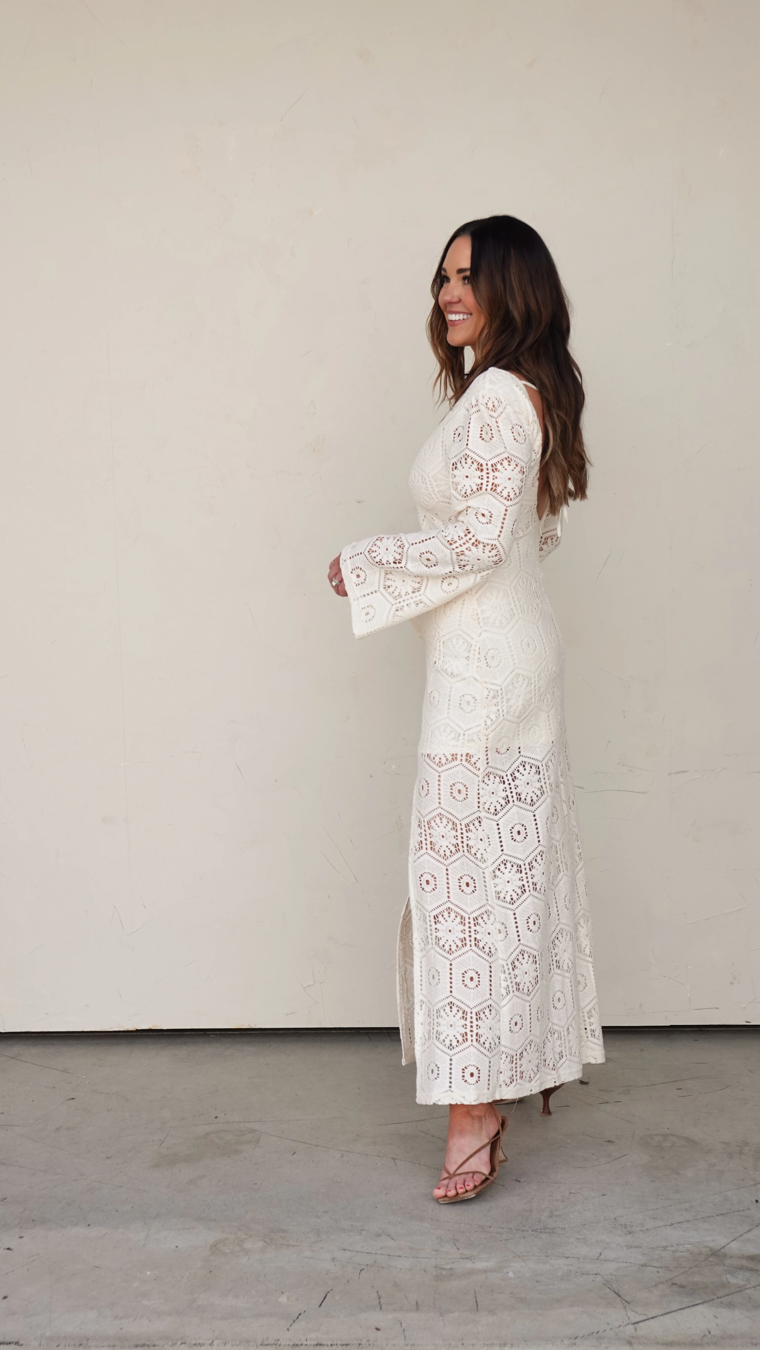 Ivory Crochet Long-Sleeve Maxi Dress - Image 9