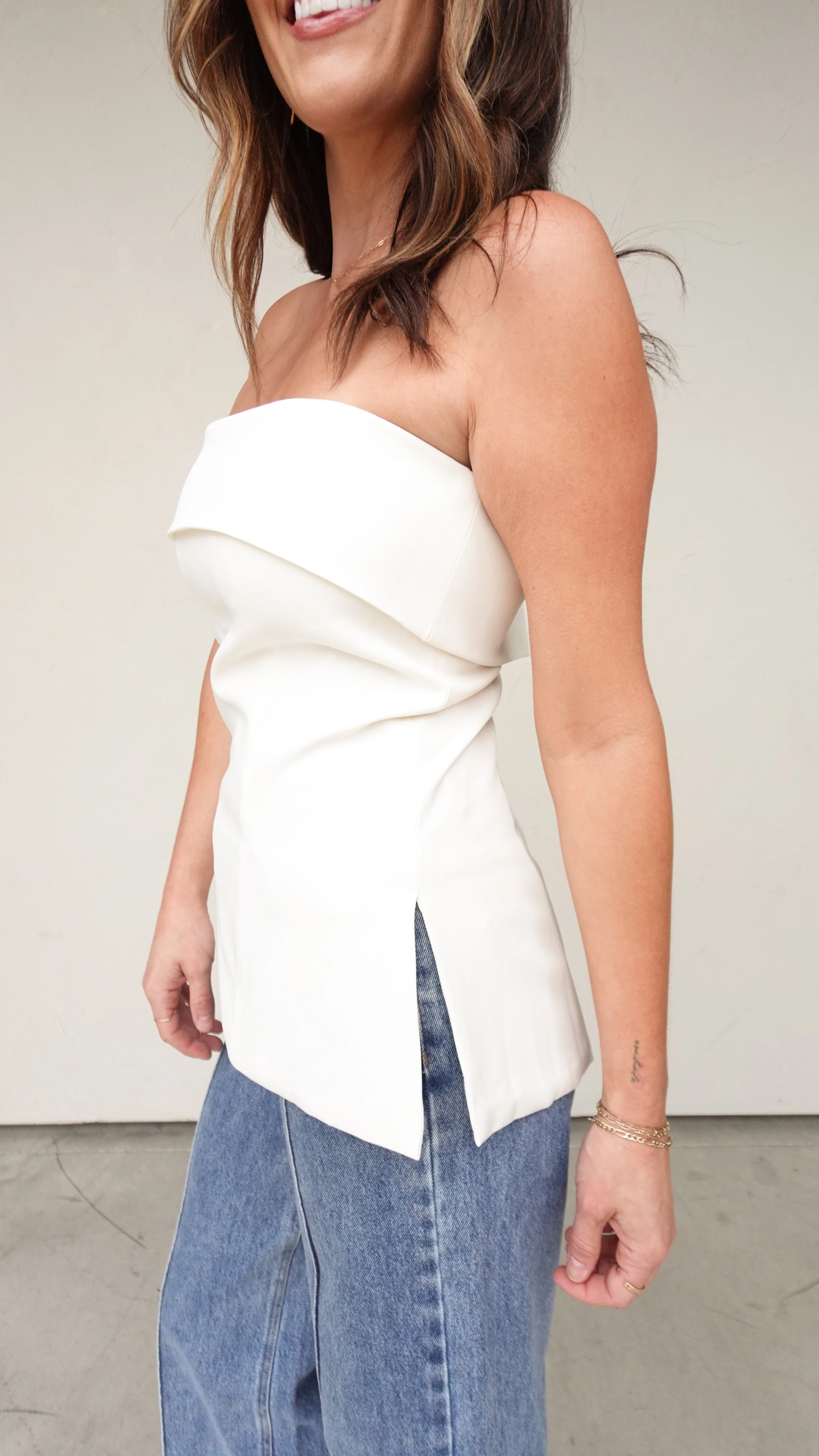 Ivory Foldover Strapless Top - Image 11