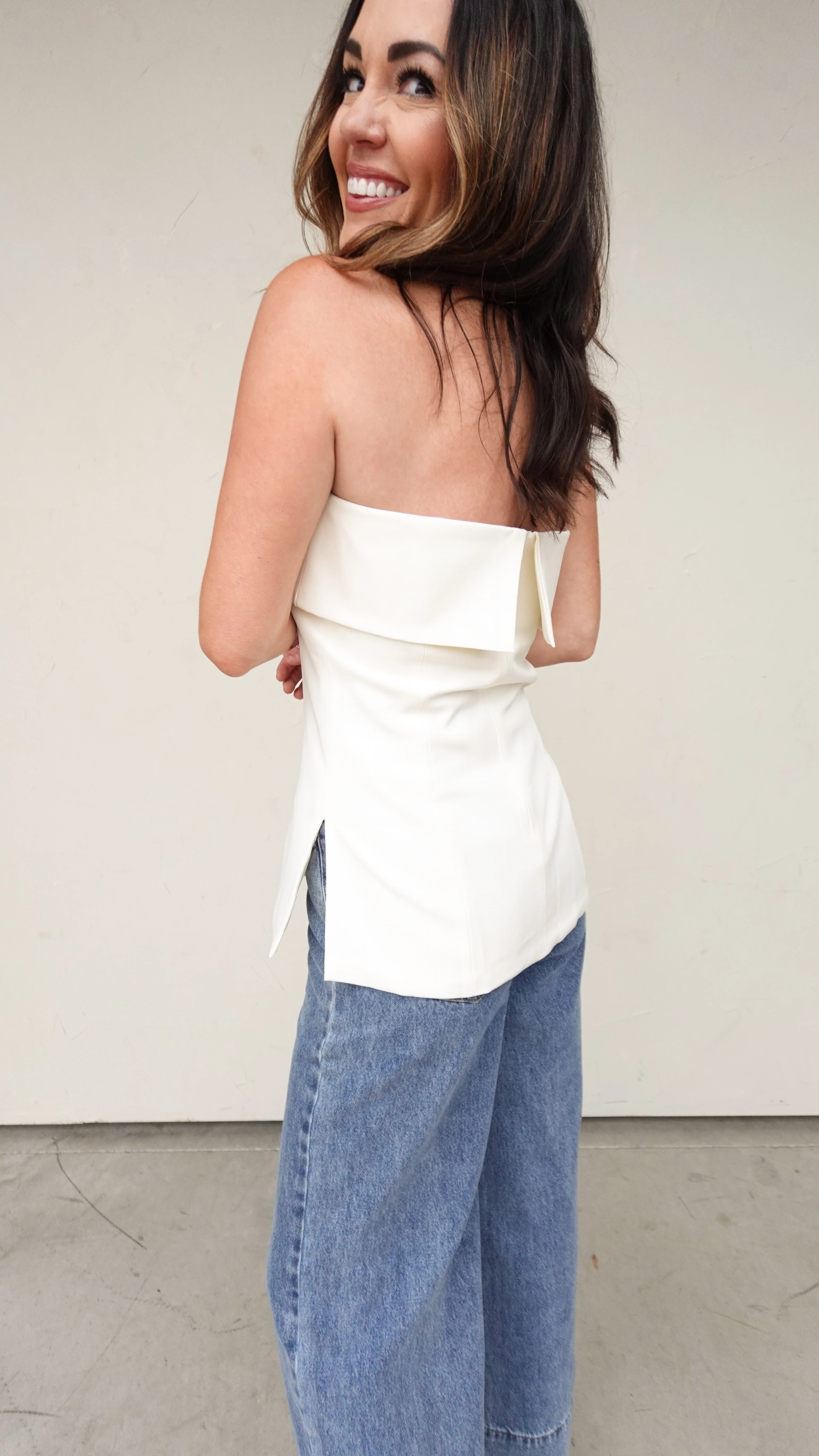 Ivory Foldover Strapless Top - Image 14