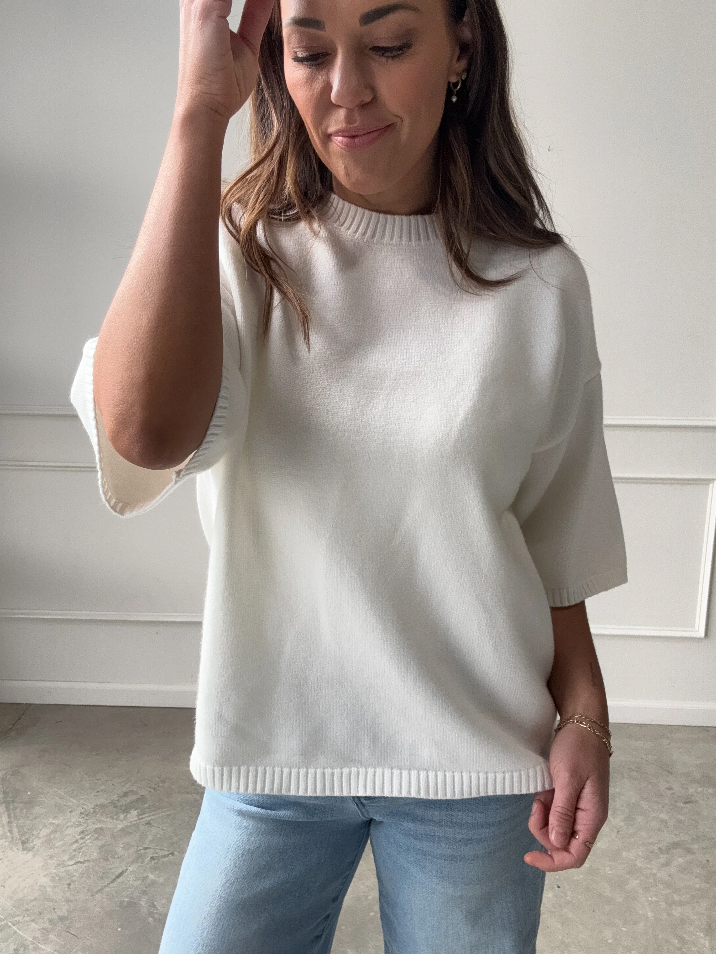 Ivory Slouchy Short Sleeve Sweater - Image 3