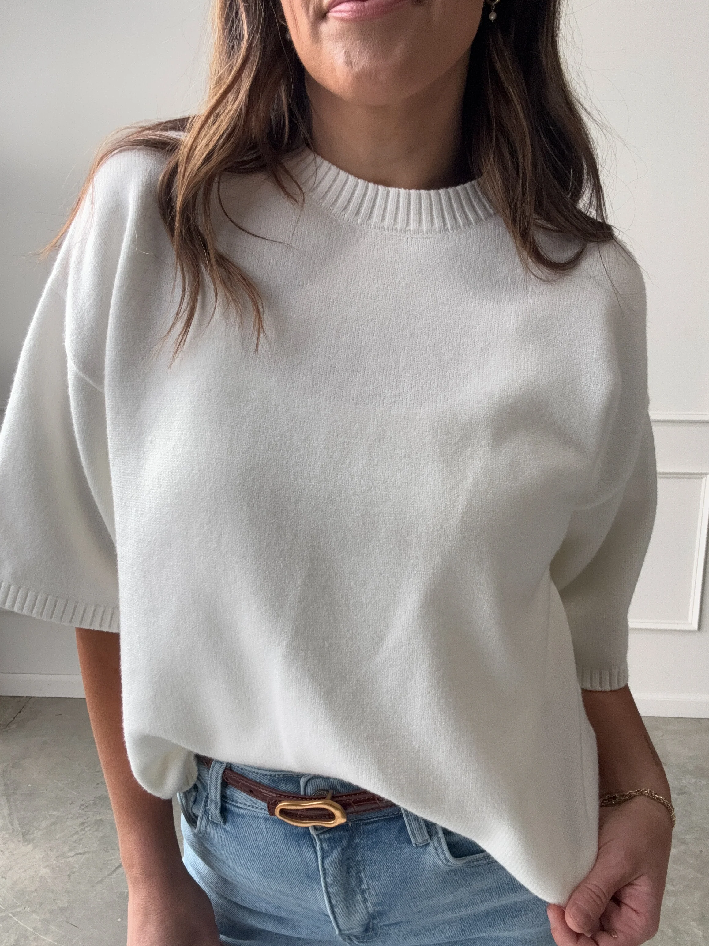 Ivory Slouchy Short Sleeve Sweater - Image 4
