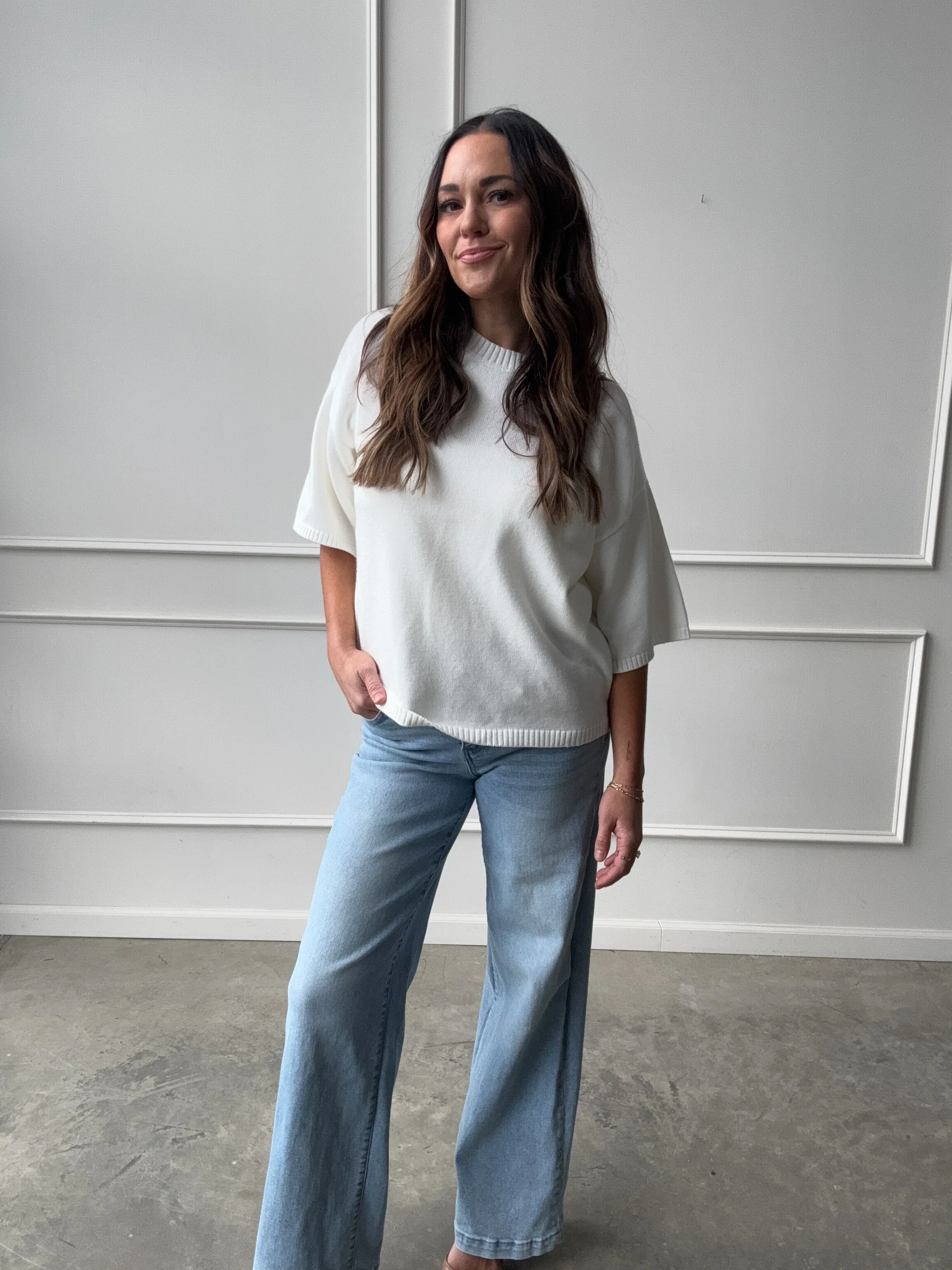 Ivory Slouchy Short Sleeve Sweater - Image 5