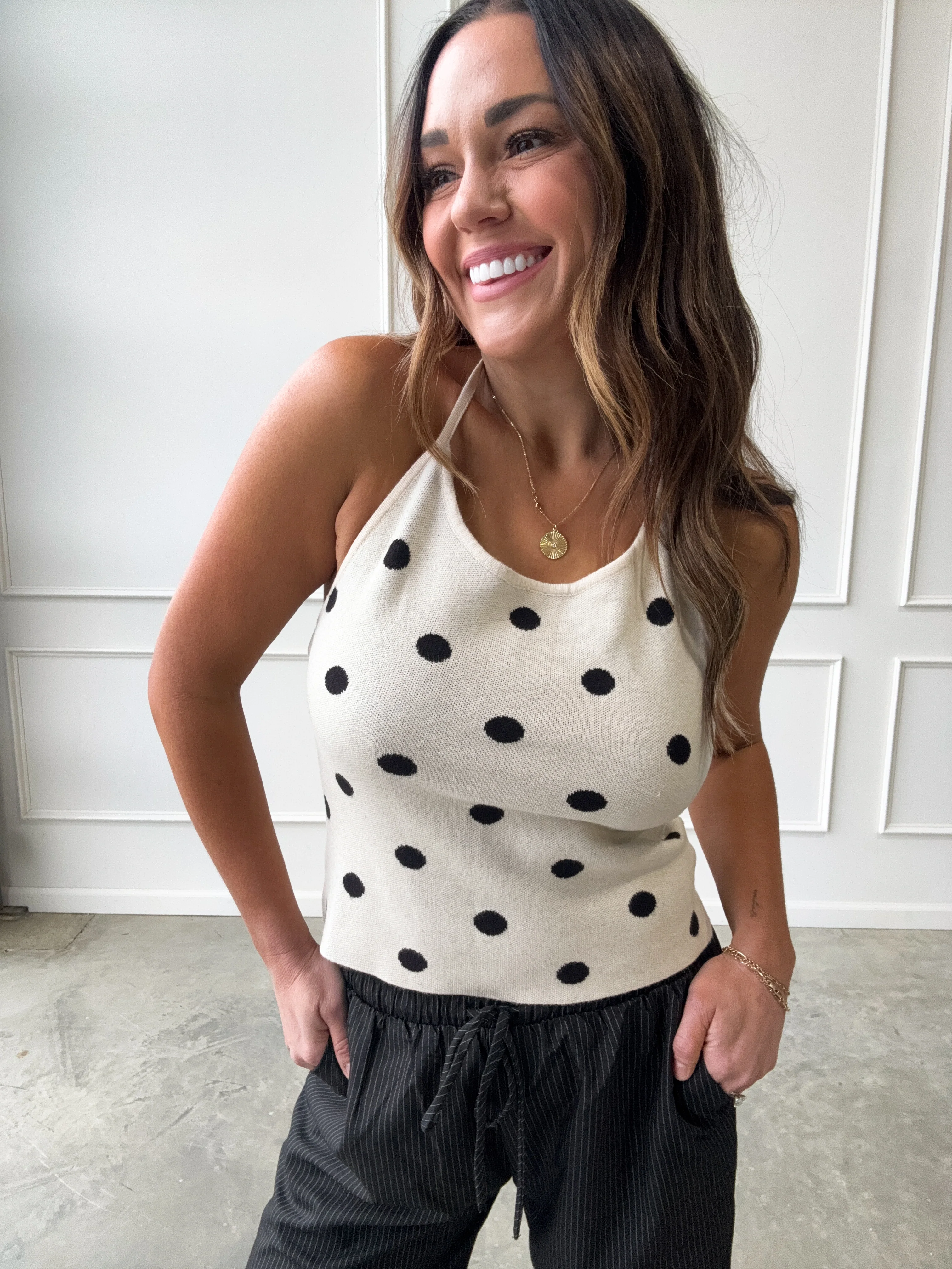 Knit Polka Dot Halter Top - Image 3
