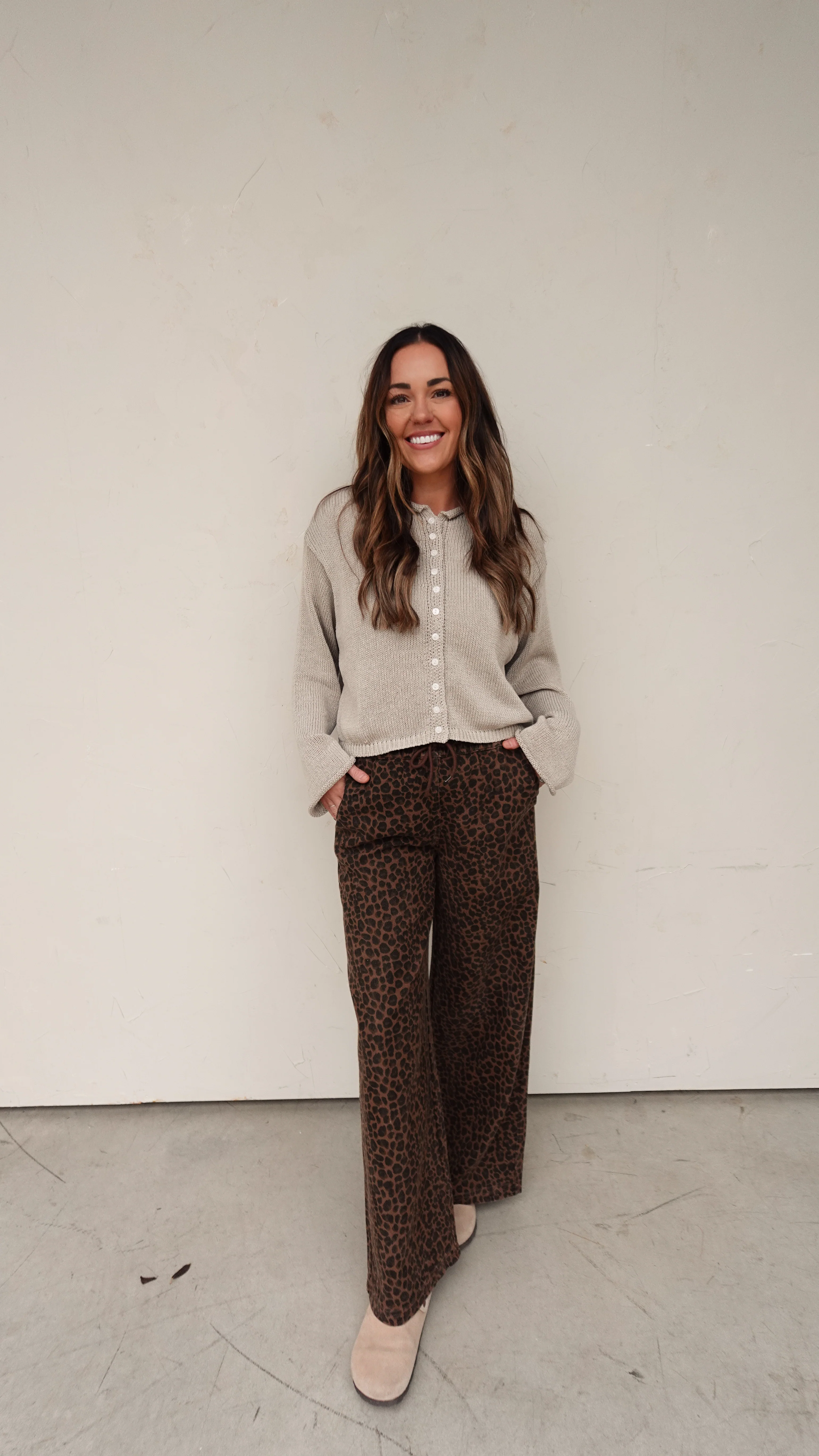 Lightweight Button-Front Cardigan - Stone - Image 3