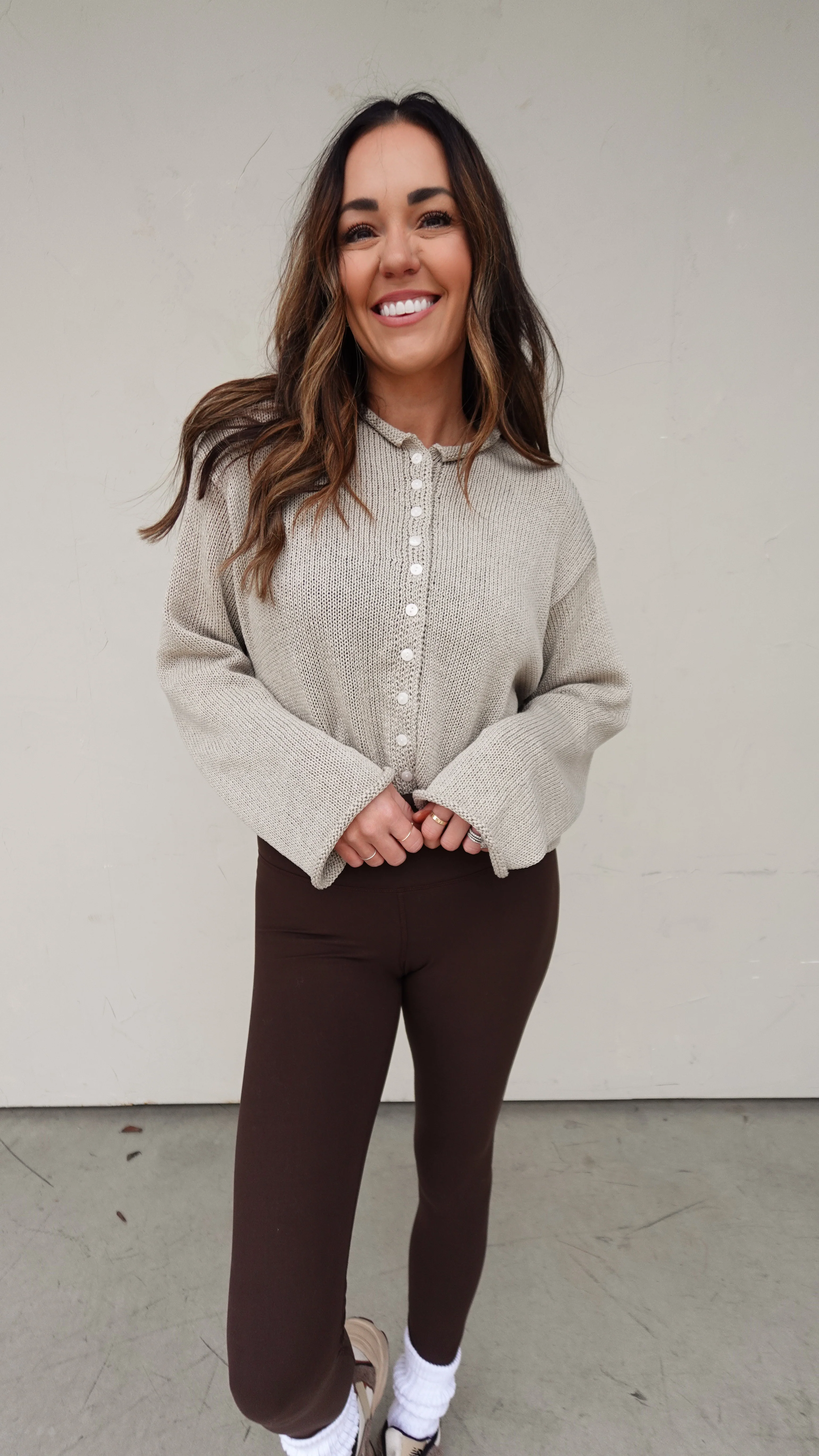 Lightweight Button-Front Cardigan - Stone - Image 5