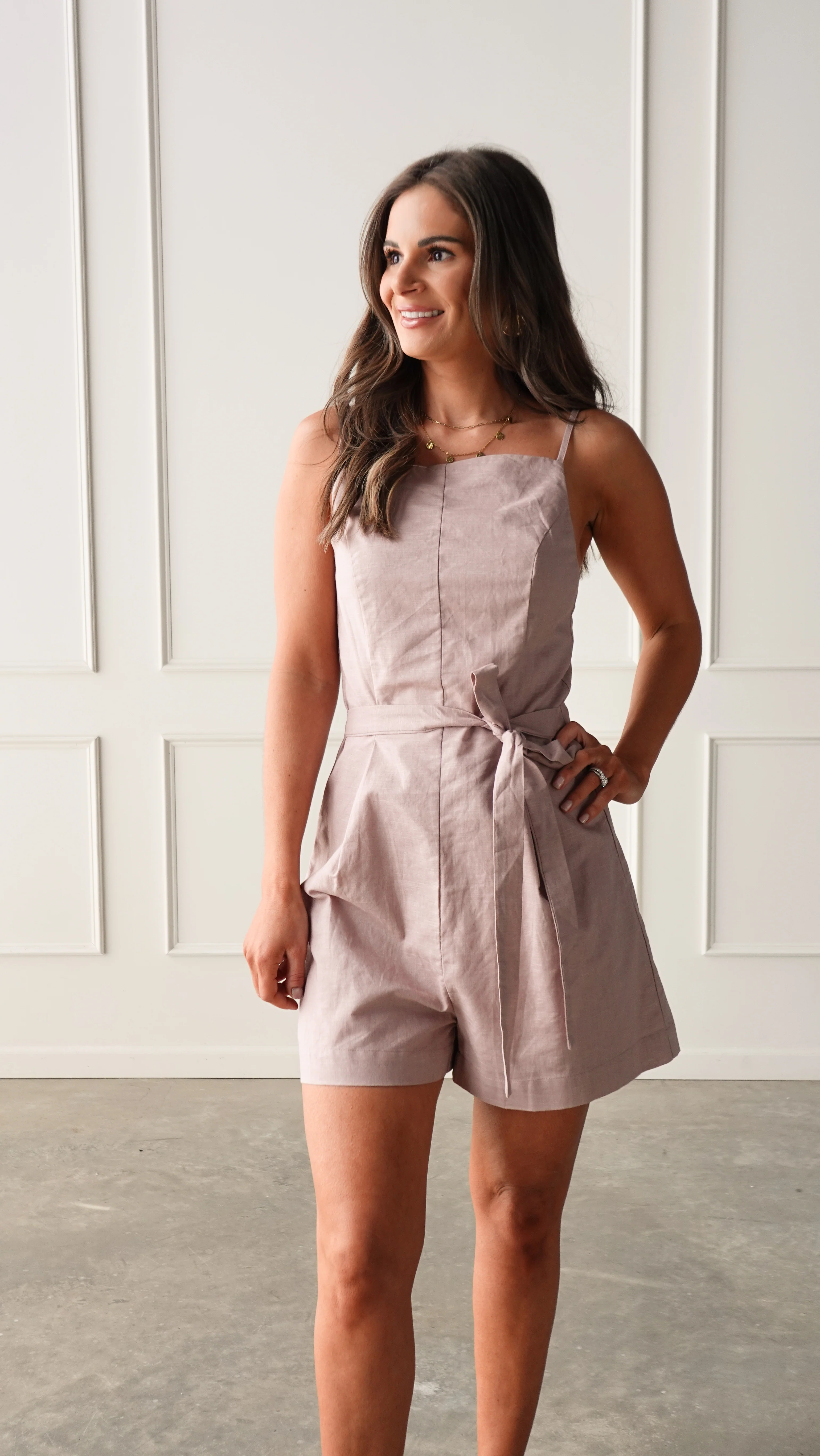 Mauve High-Neck Linen Romper - Image 3