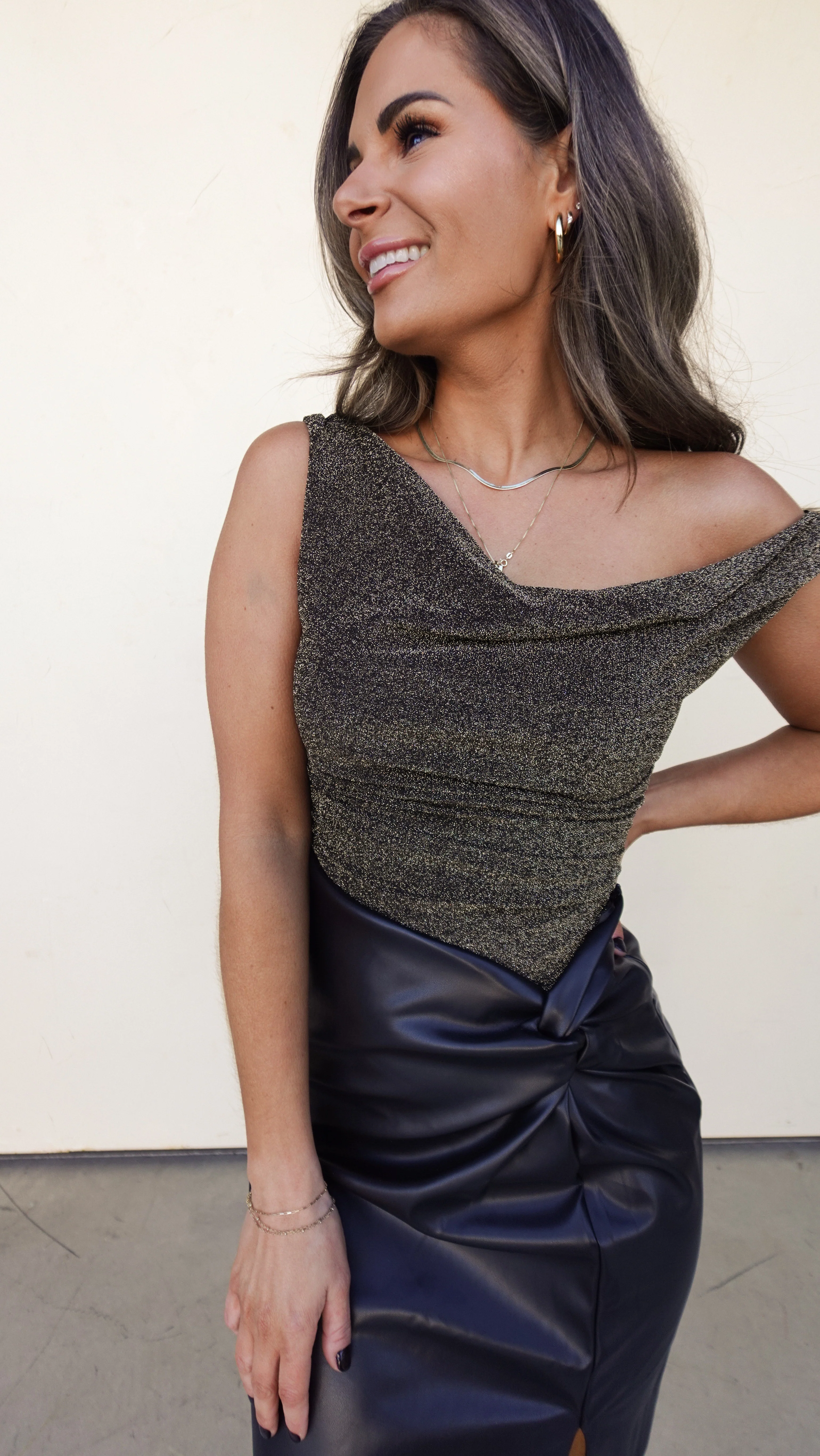 Metallic Drapey Cowl Neck Top - Image 3