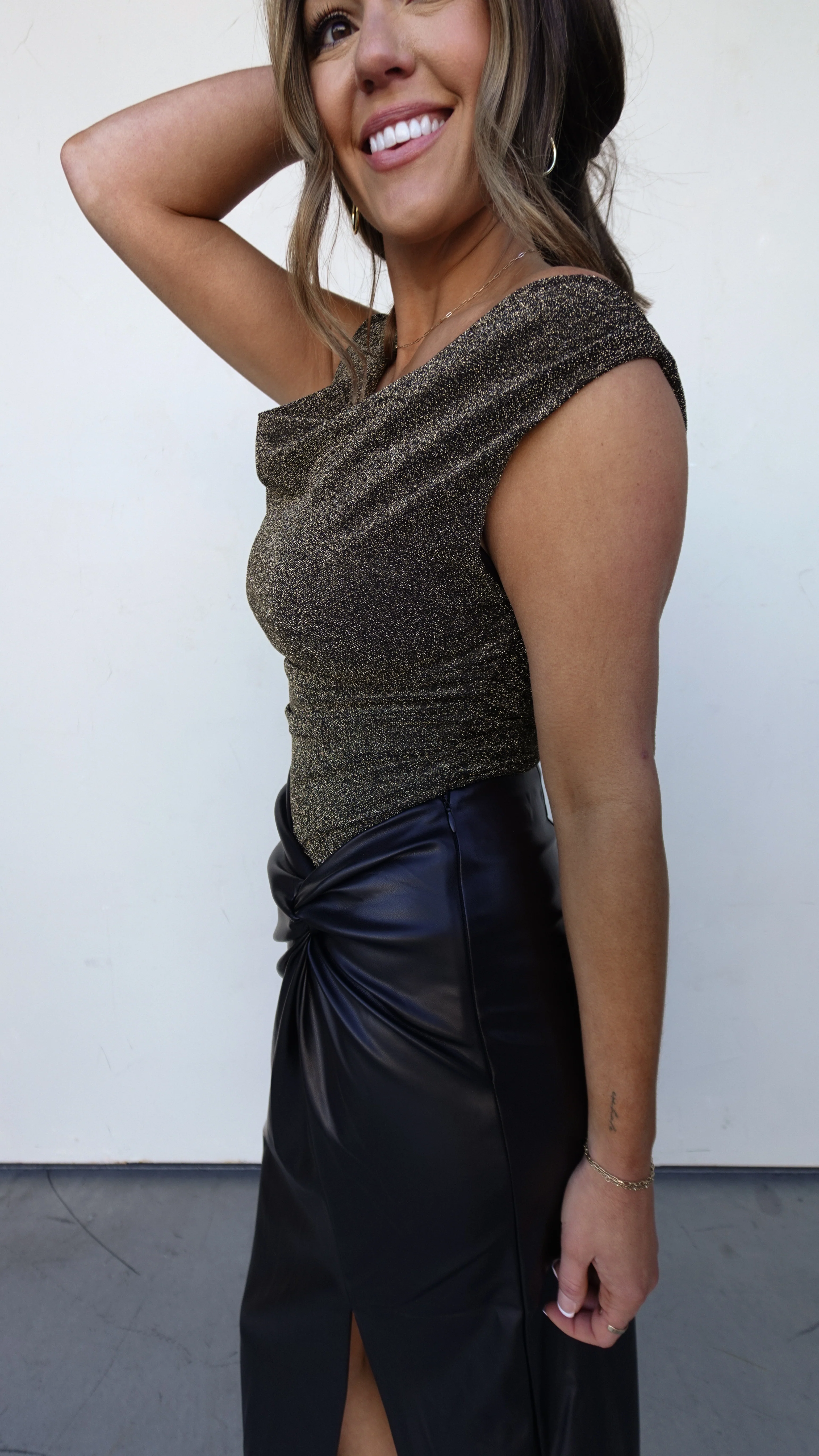Metallic Drapey Cowl Neck Top - Image 4
