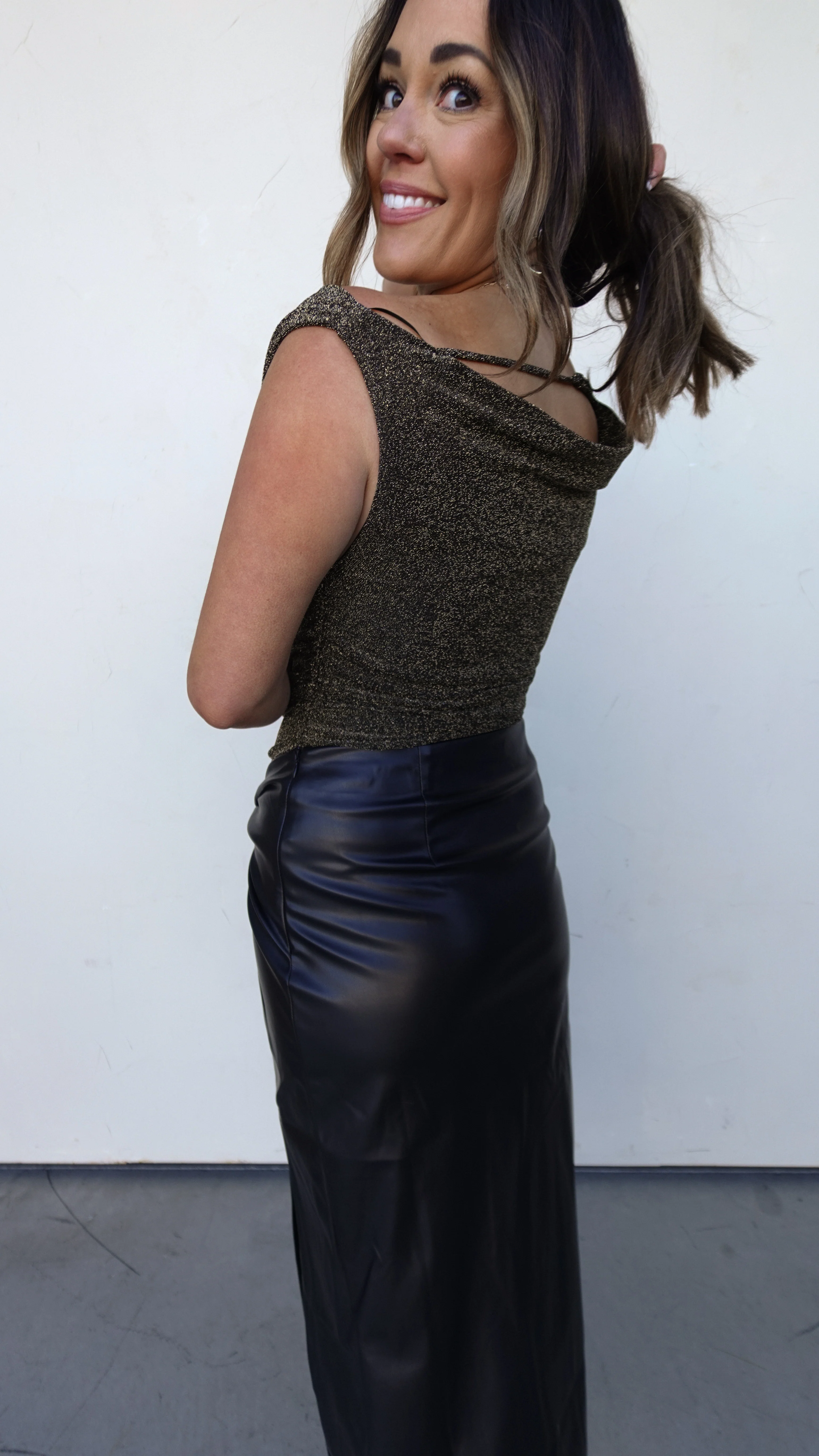 Metallic Drapey Cowl Neck Top - Image 5