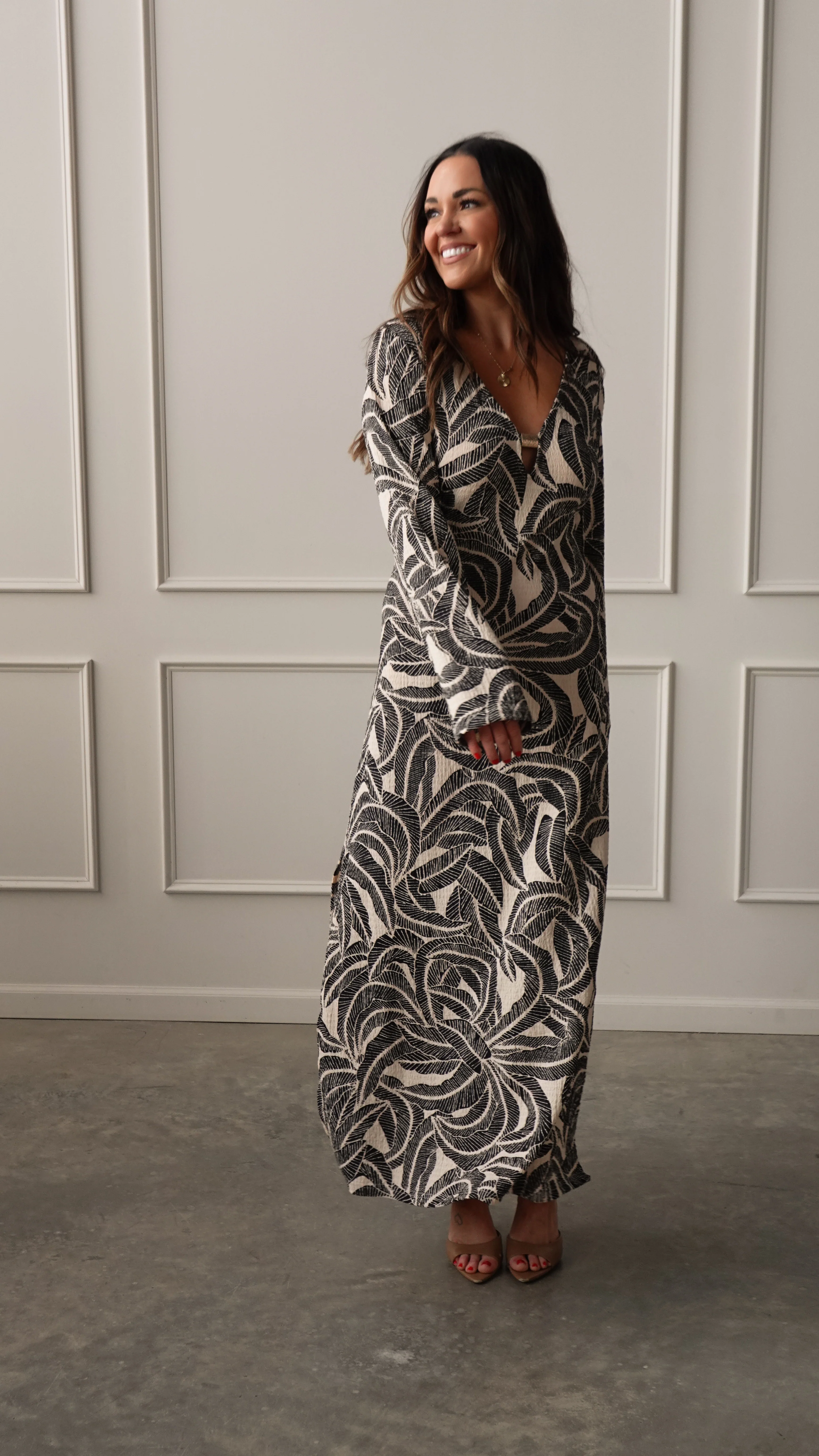 Midnight Palm Long Sleeve Dress - Image 6