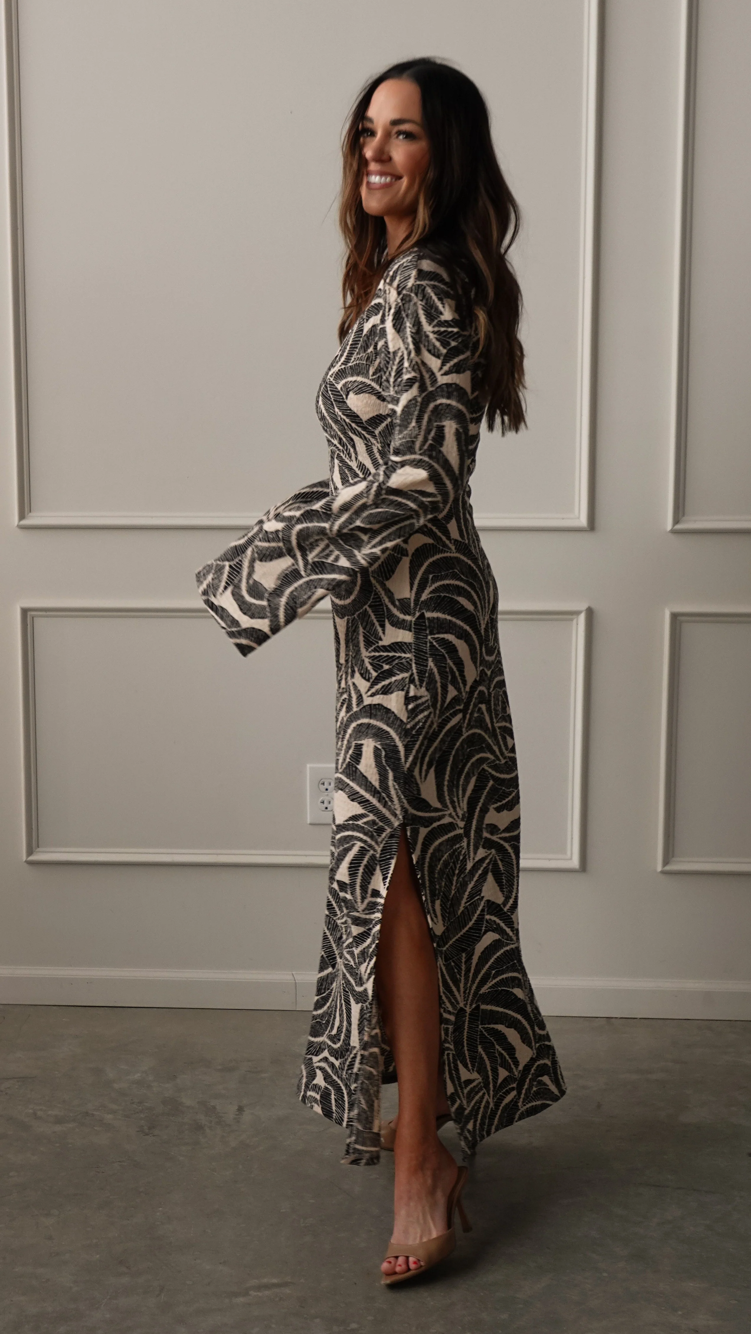 Midnight Palm Long Sleeve Dress - Image 7