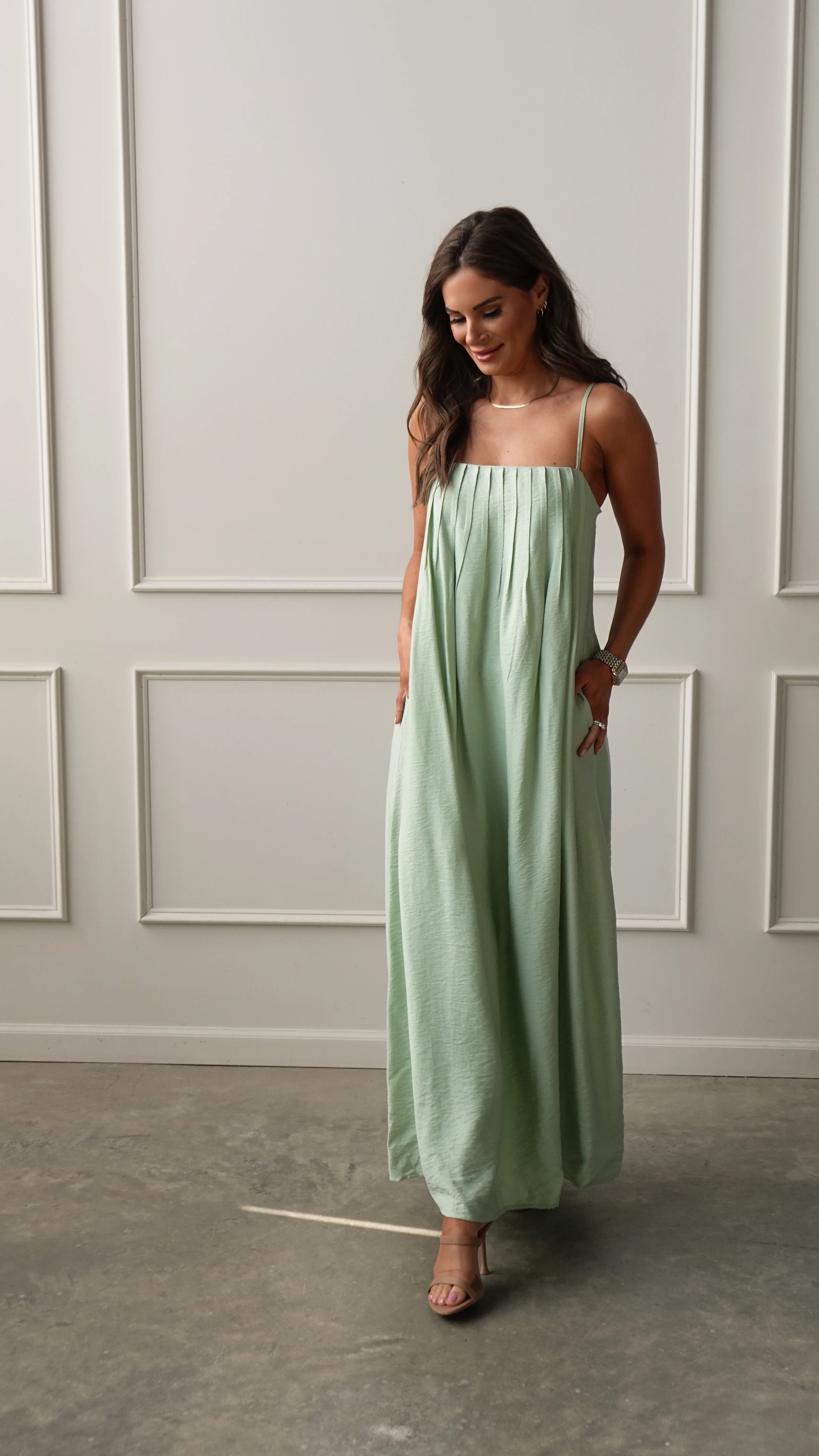 Mint Pleated Maxi Dress - Image 3