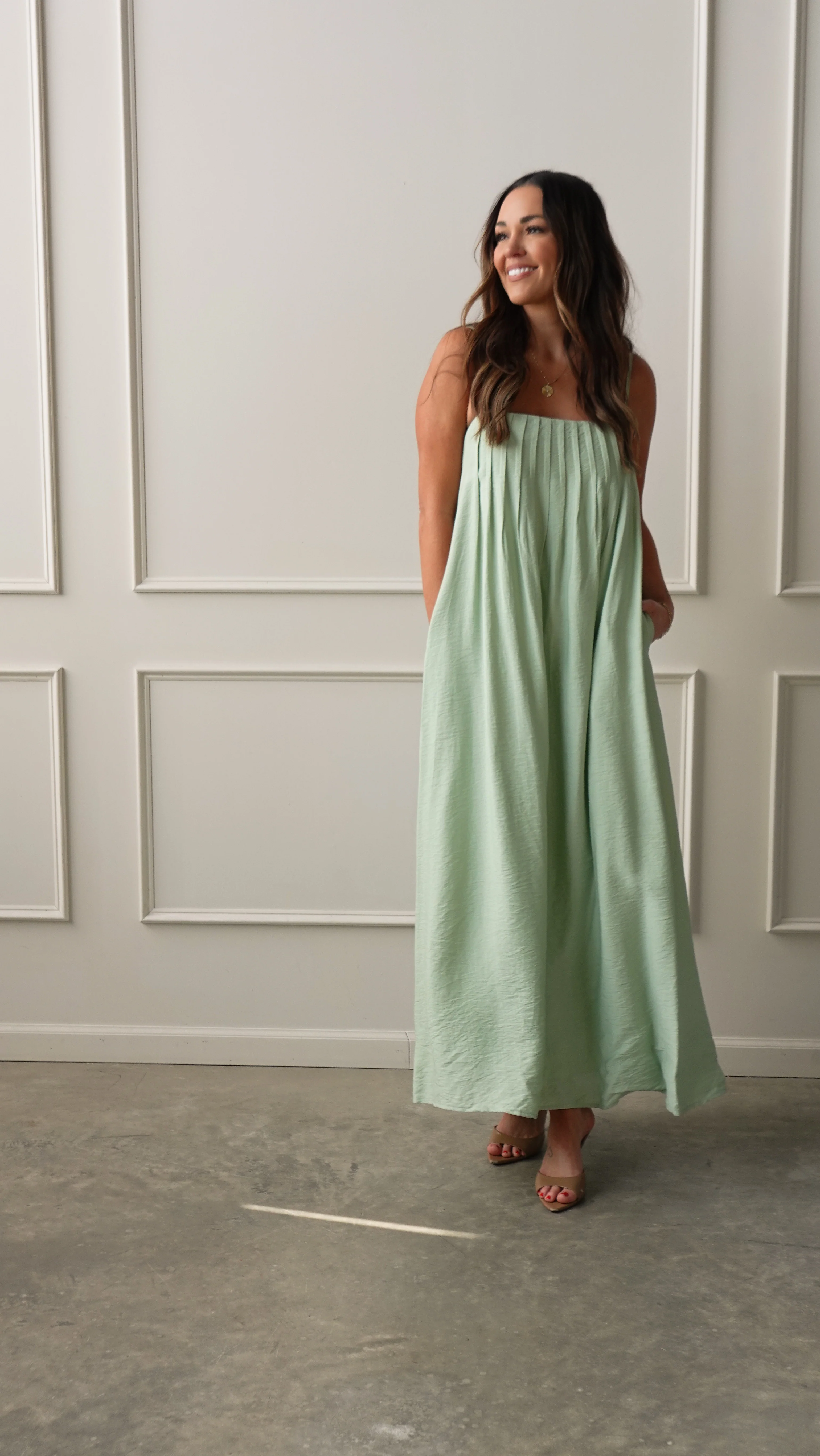 Mint Pleated Maxi Dress - Image 5