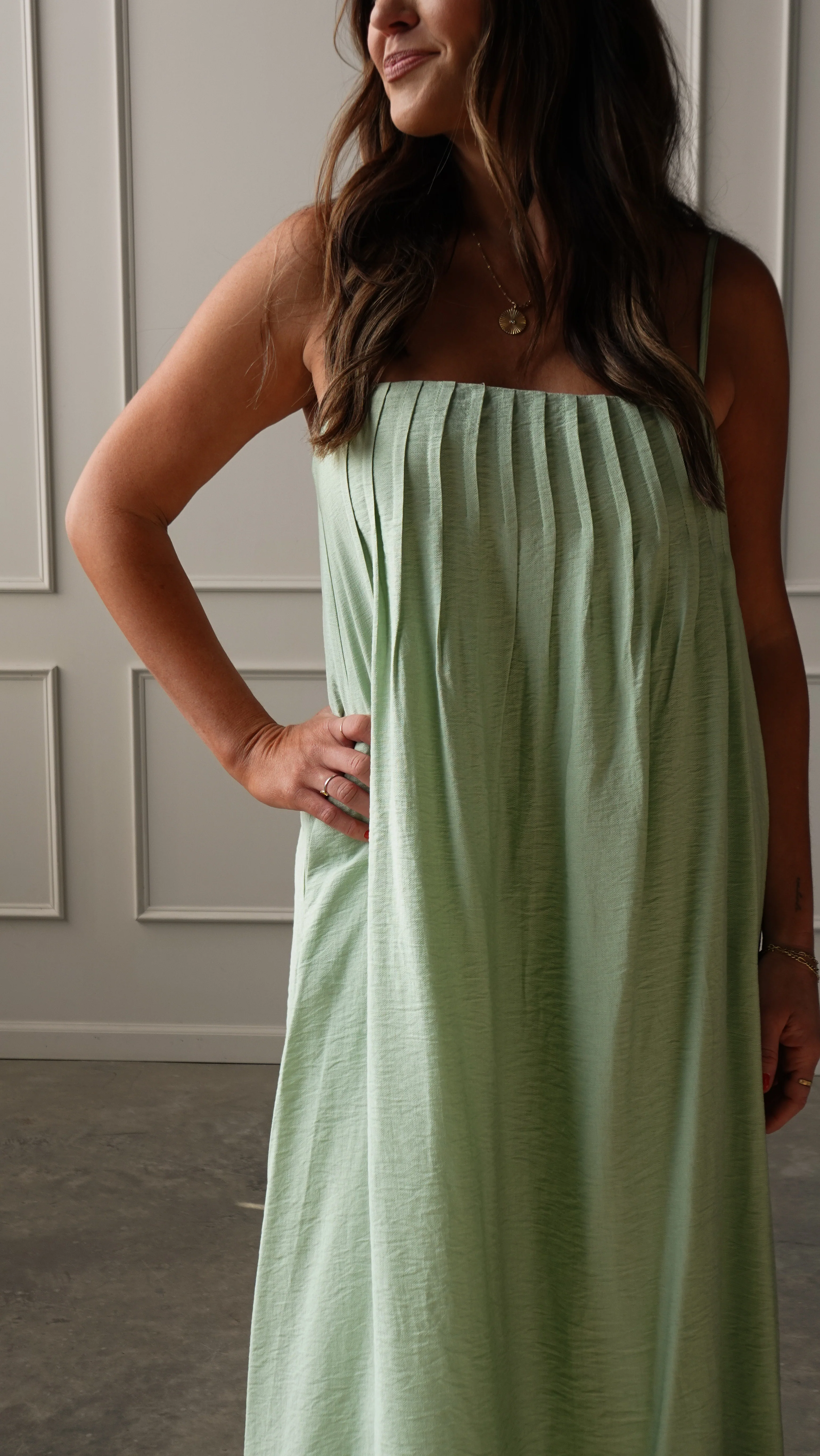 Mint Pleated Maxi Dress - Image 9